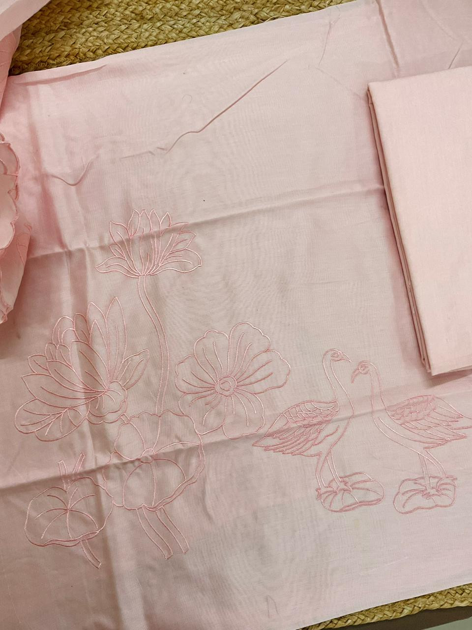 Pure Mul Chanderi Embroidered Suit - Peach