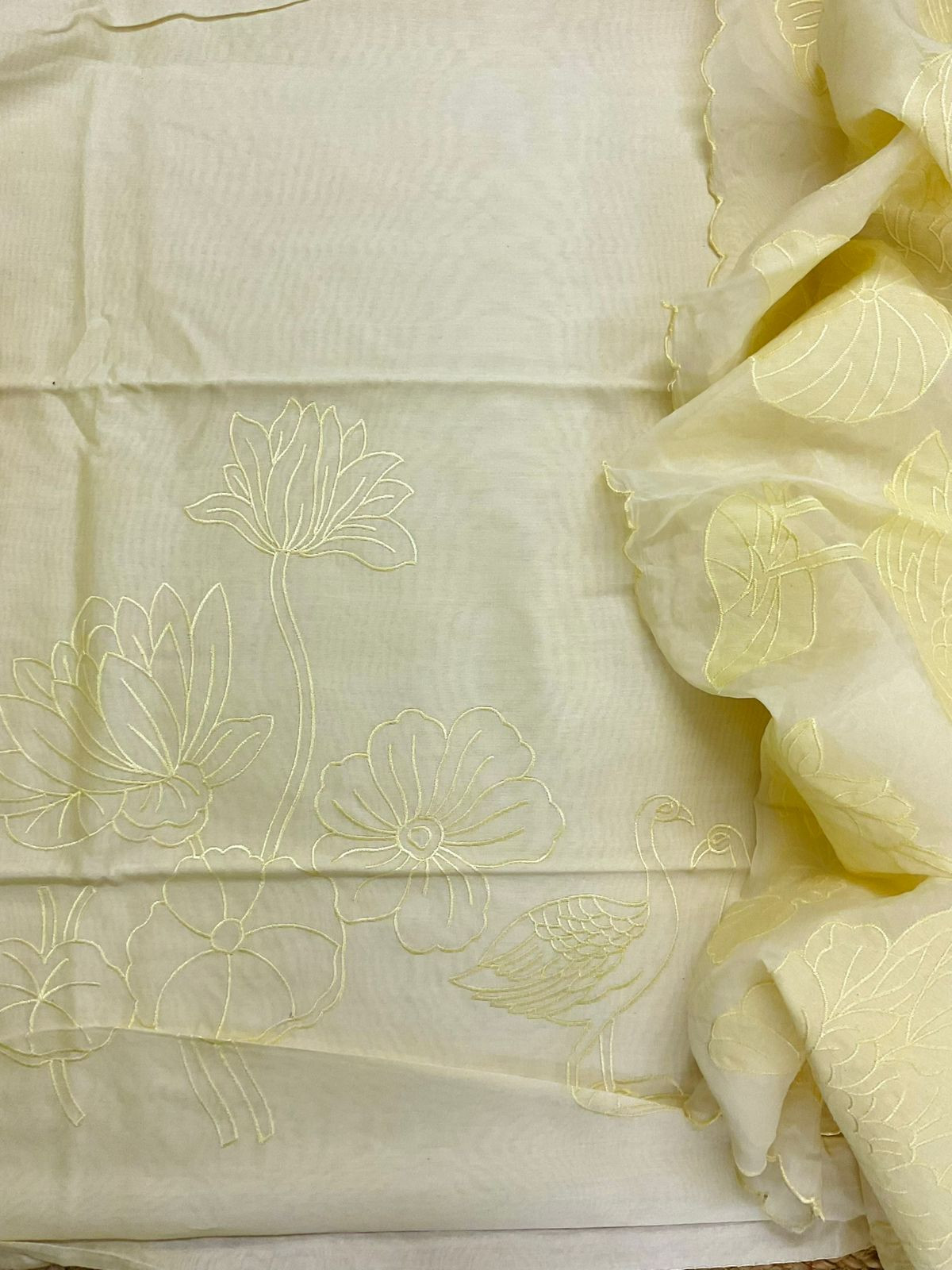 Pure Mul Chanderi Embroidered Suit - Yellow