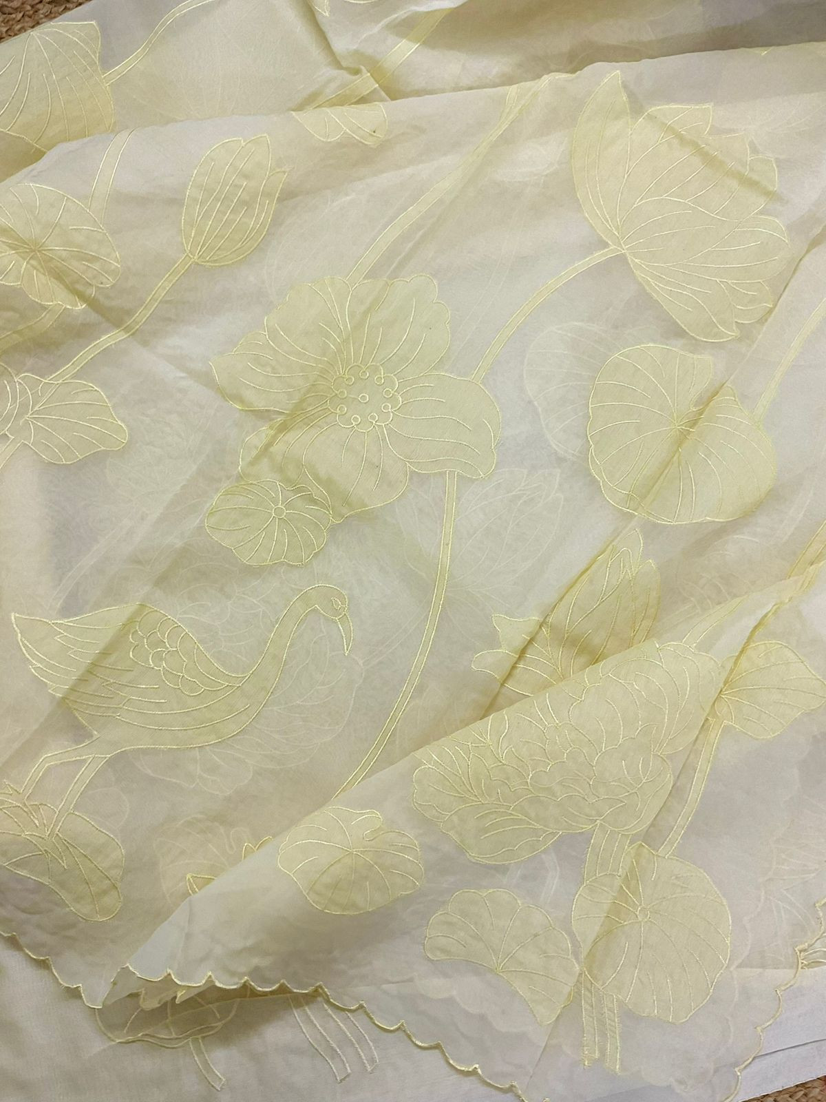 Pure Mul Chanderi Embroidered Suit - Yellow