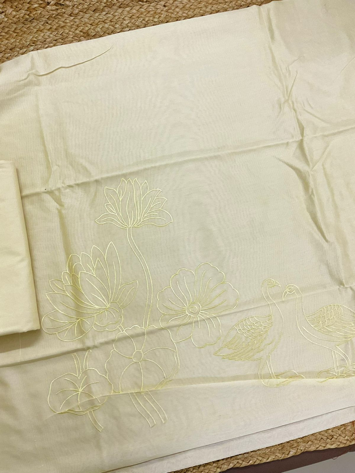 Pure Mul Chanderi Embroidered Suit - Yellow