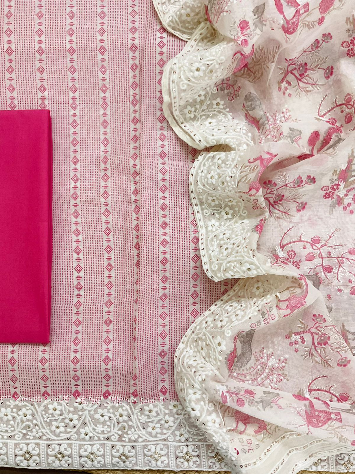 Pure Chanderi Printed Embroidered Suit - Pink