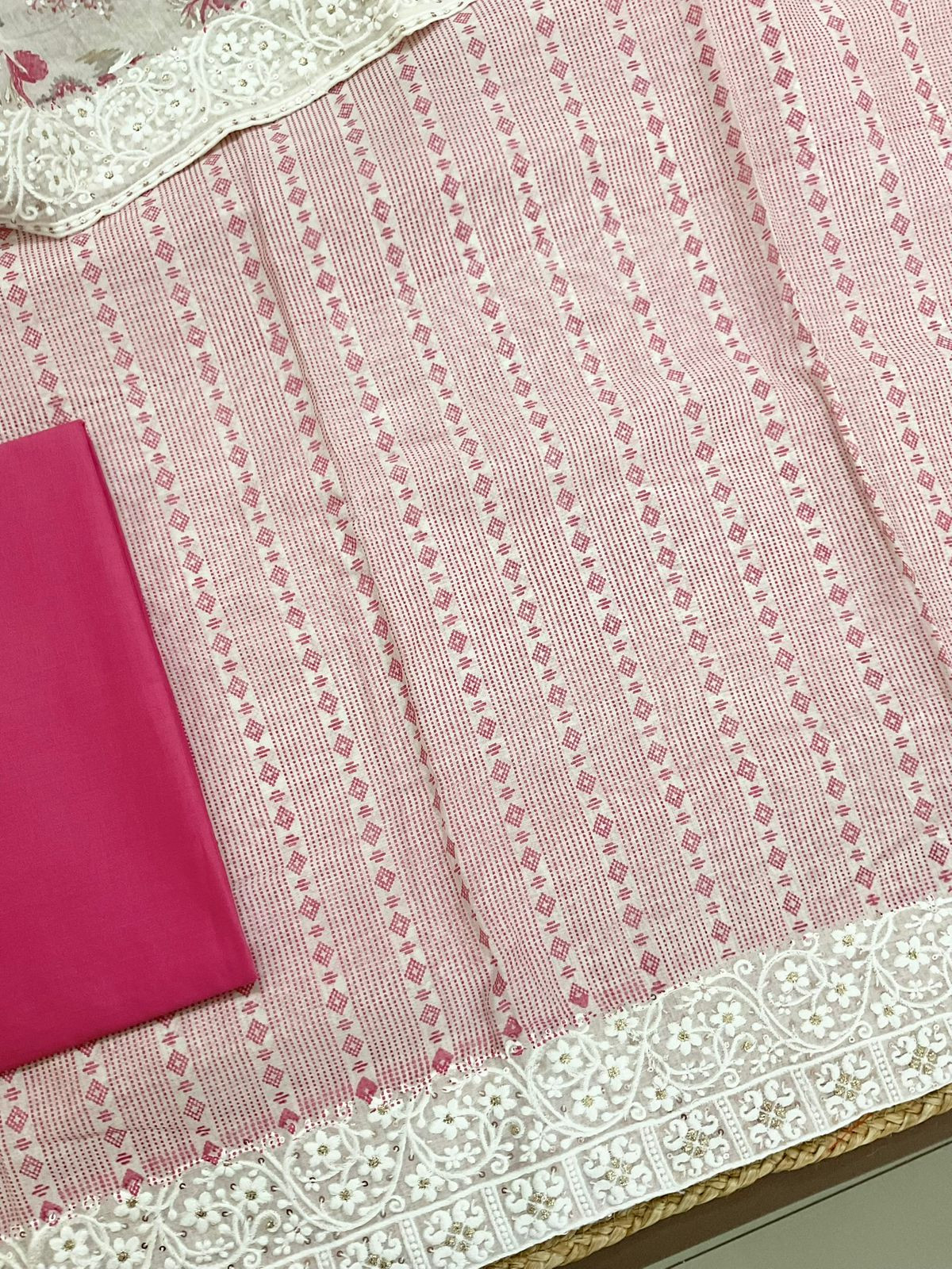 Pure Chanderi Printed Embroidered Suit - Pink