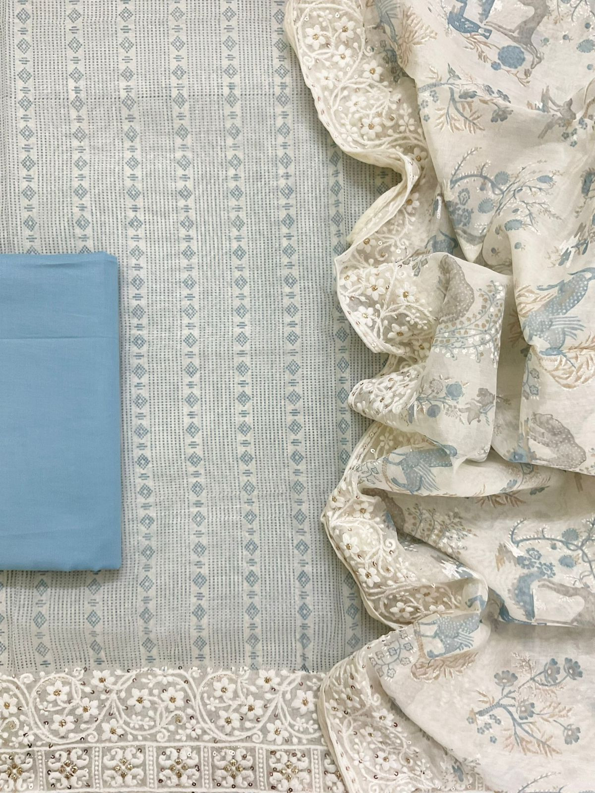 Pure Chanderi Printed Embroidered Suit - Blue