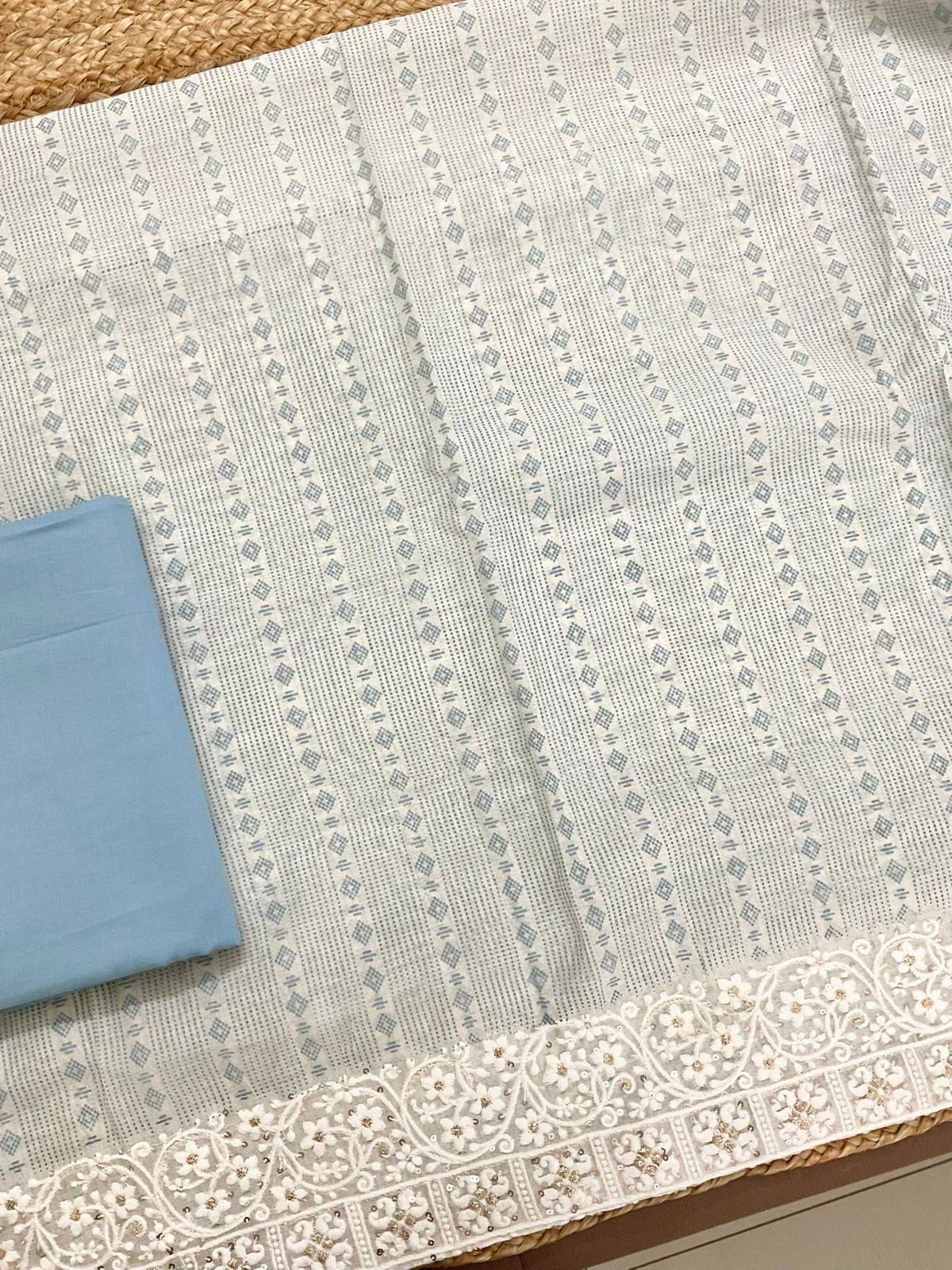 Pure Chanderi Printed Embroidered Suit - Blue