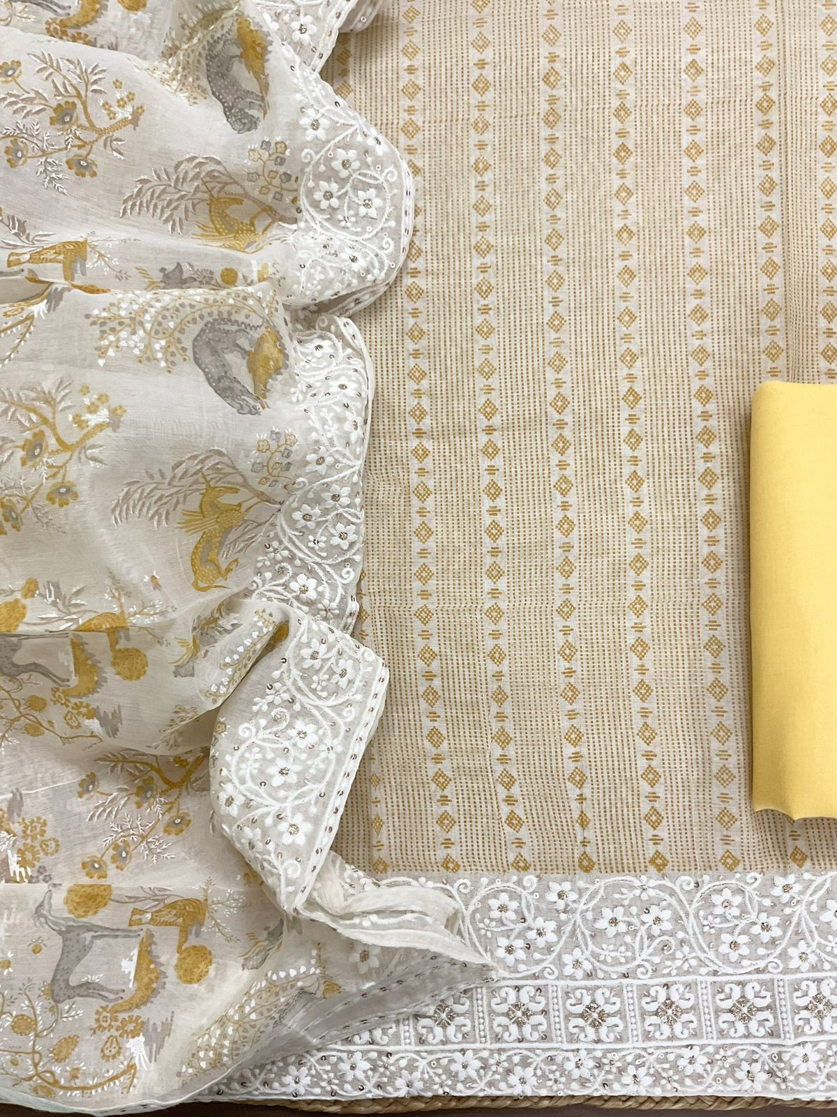 Pure Chanderi Printed Embroidered Suit - Yellow