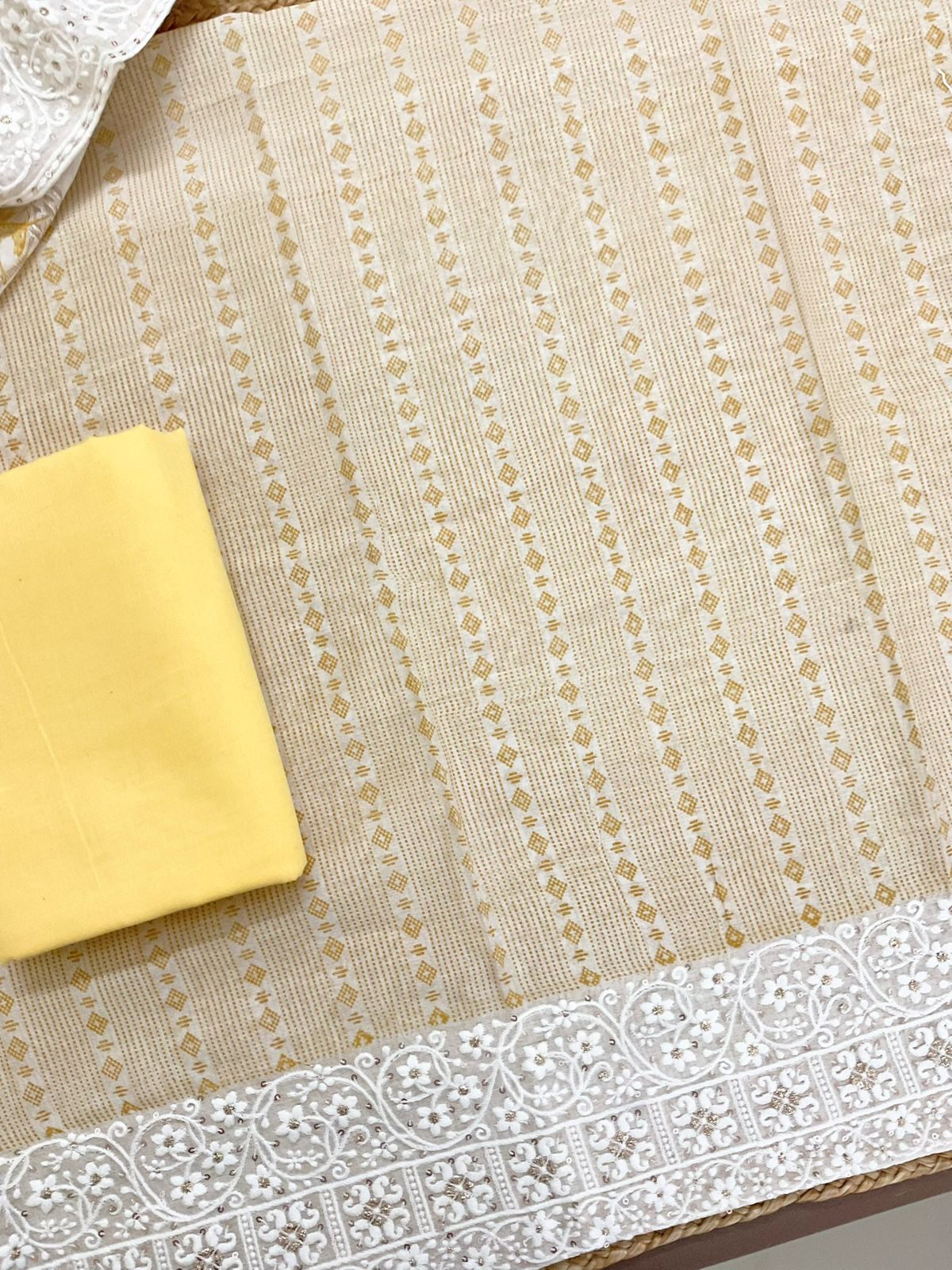 Pure Chanderi Printed Embroidered Suit - Yellow