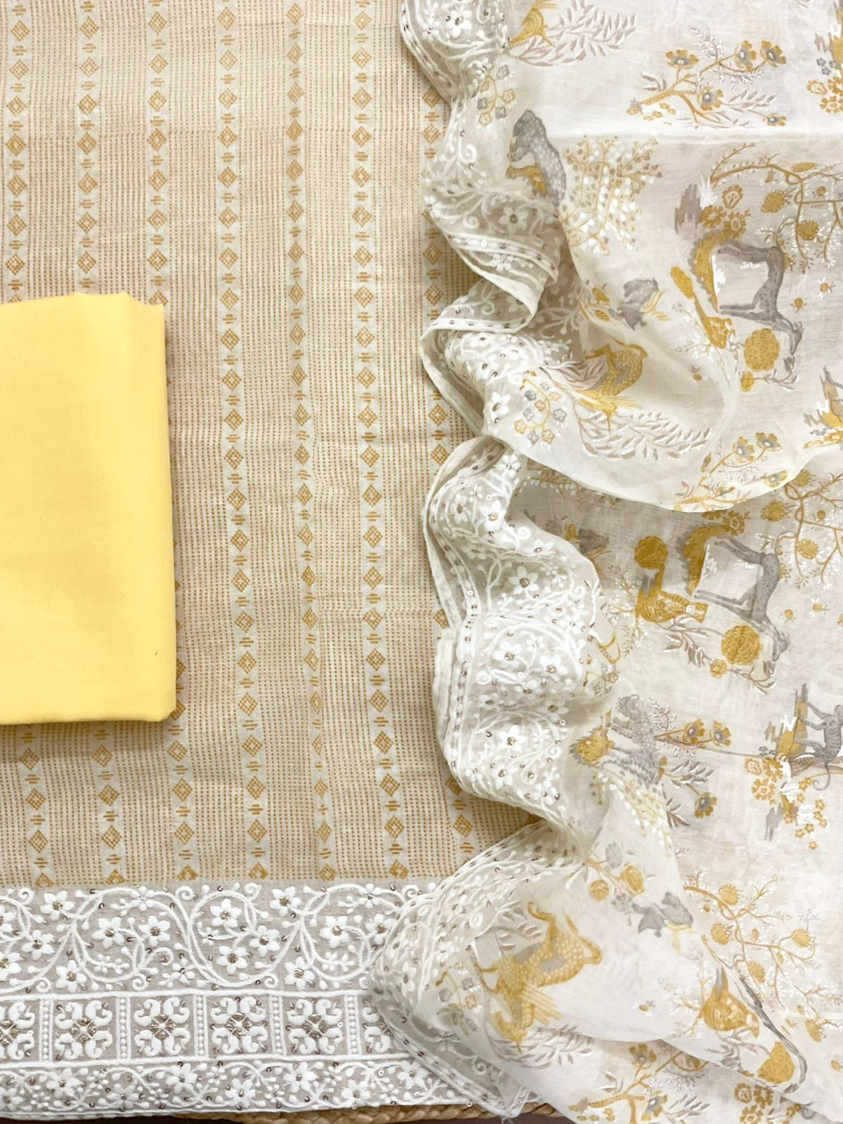 Pure Chanderi Printed Embroidered Suit - Yellow