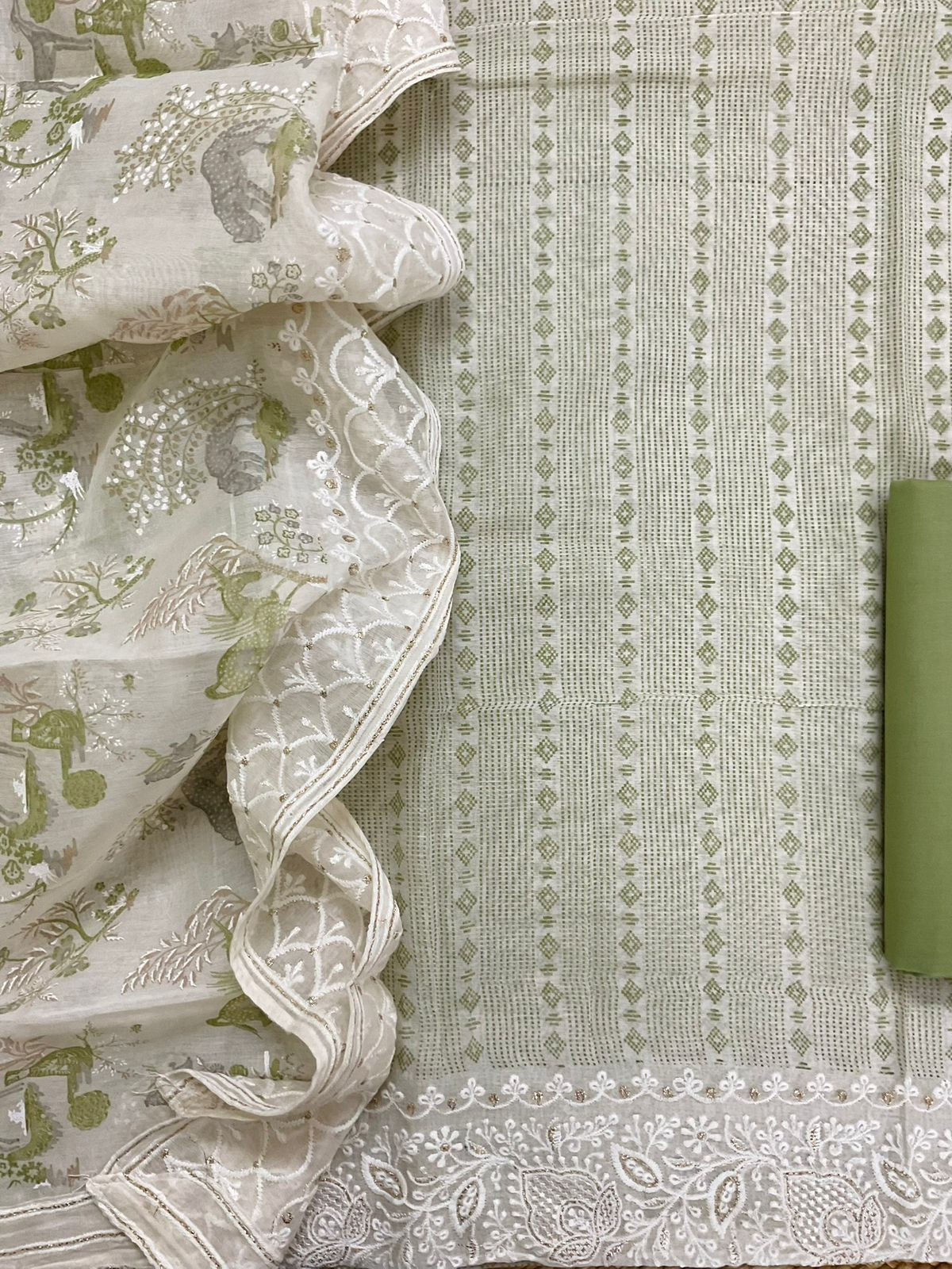 Pure Chanderi Printed Embroidered Suit - Green