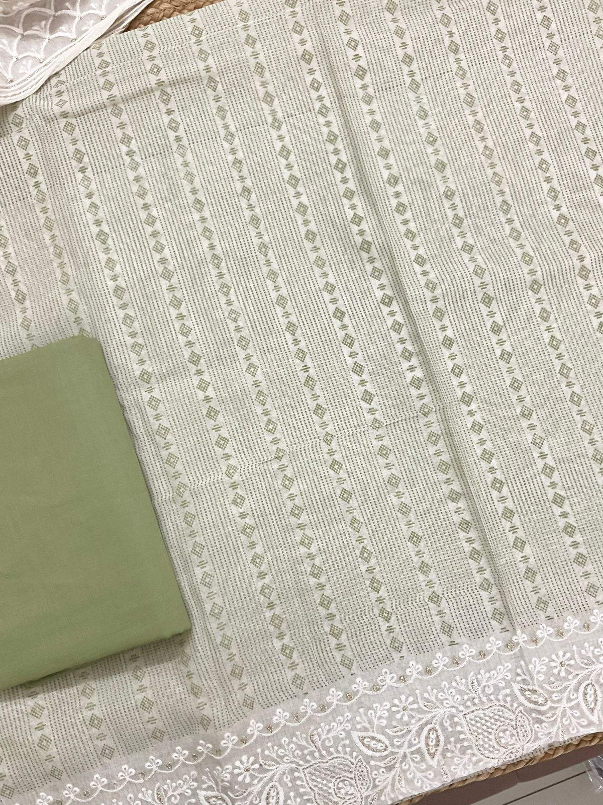 Pure Chanderi Printed Embroidered Suit - Green