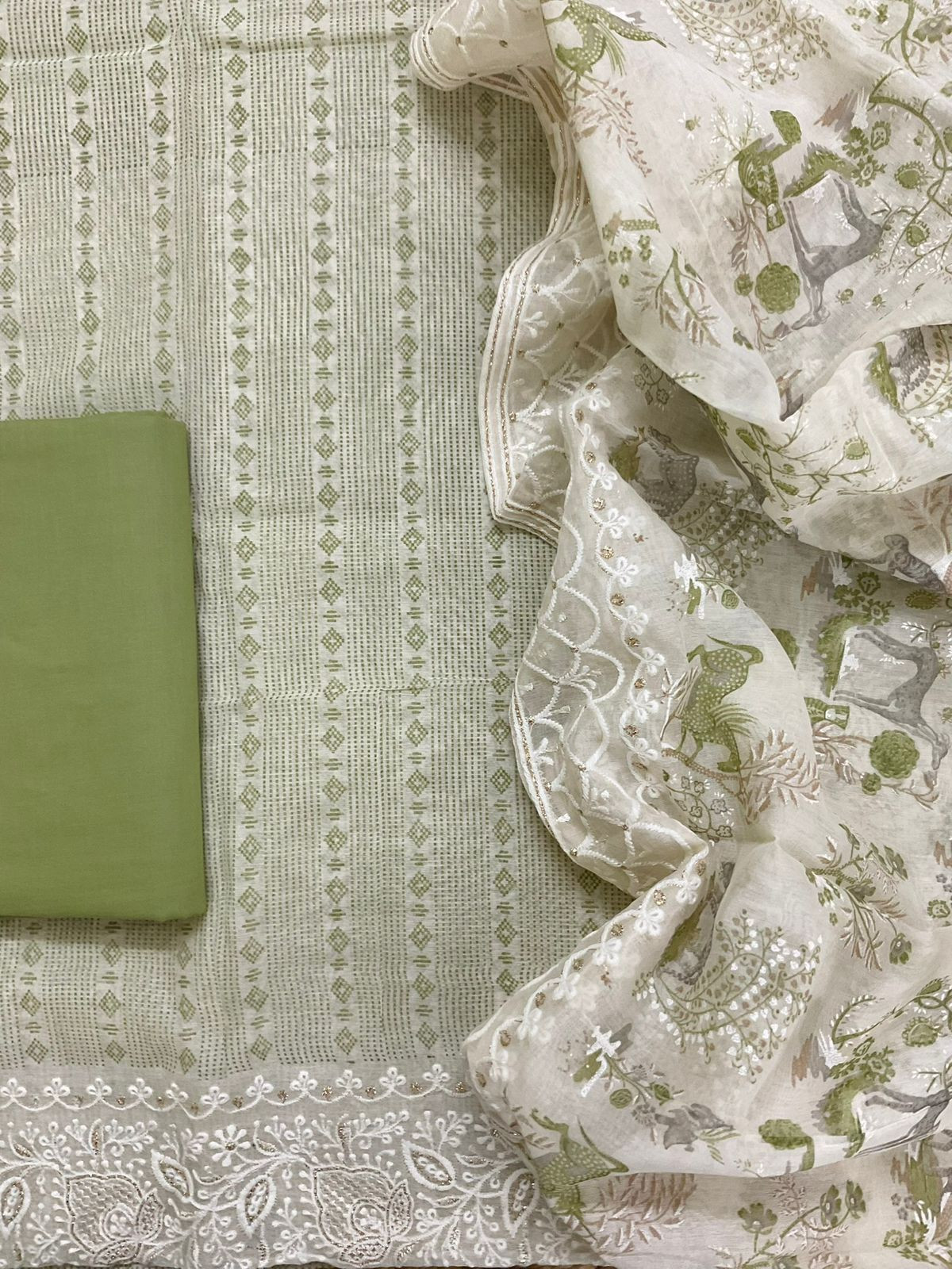 Pure Chanderi Printed Embroidered Suit - Green