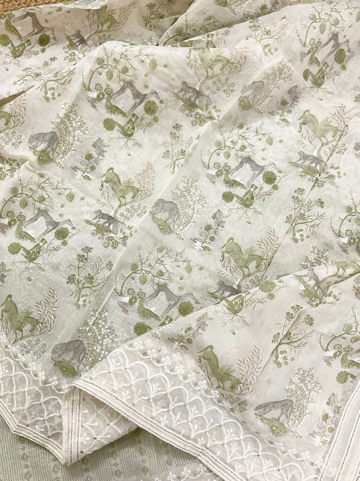 Pure Chanderi Printed Embroidered Suit - Green