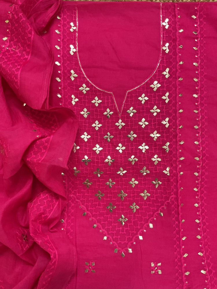 Image of Pure Chanderi Embroidered Suit - Pink