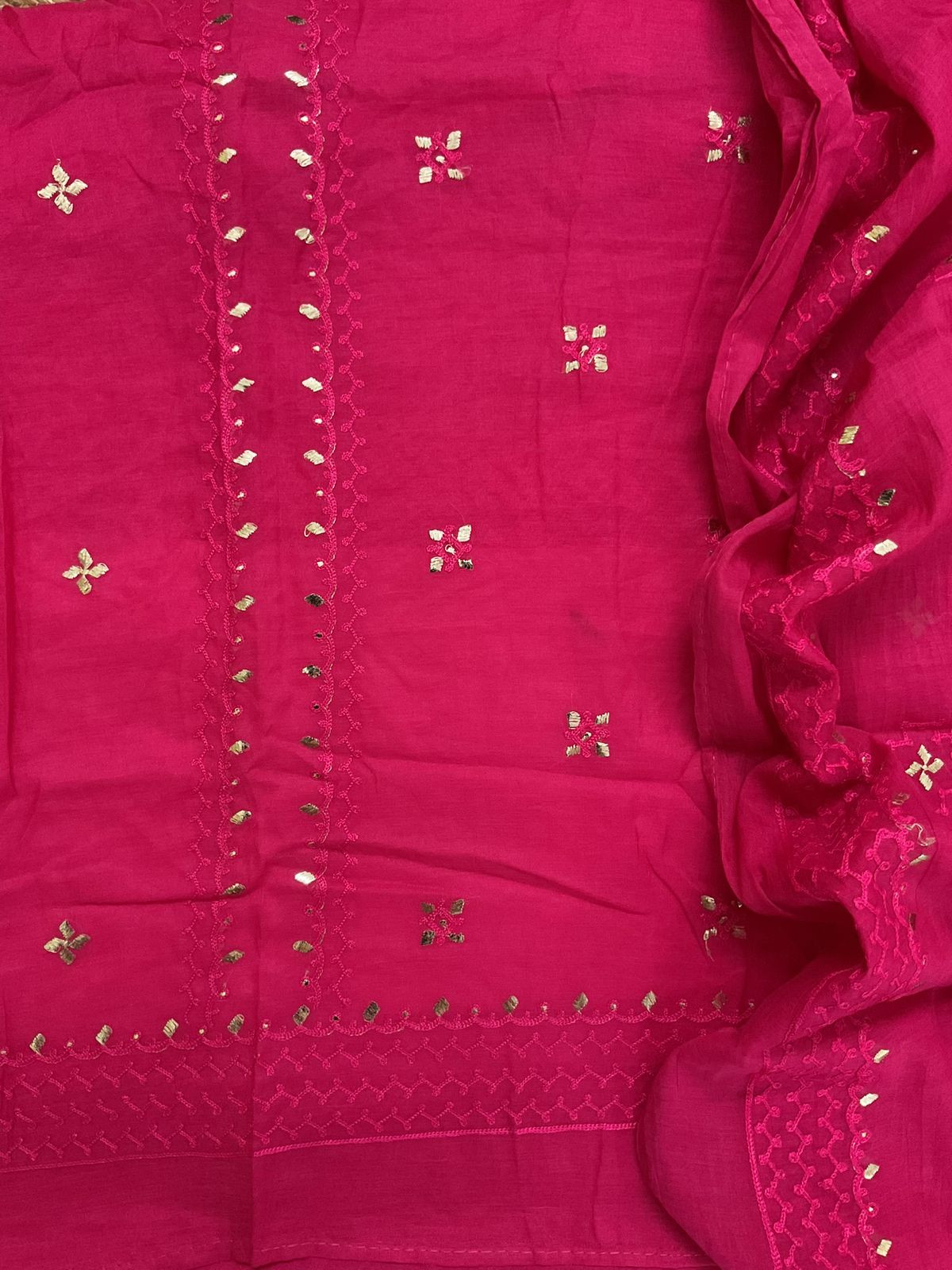 Pure Chanderi Embroidered Suit - Pink