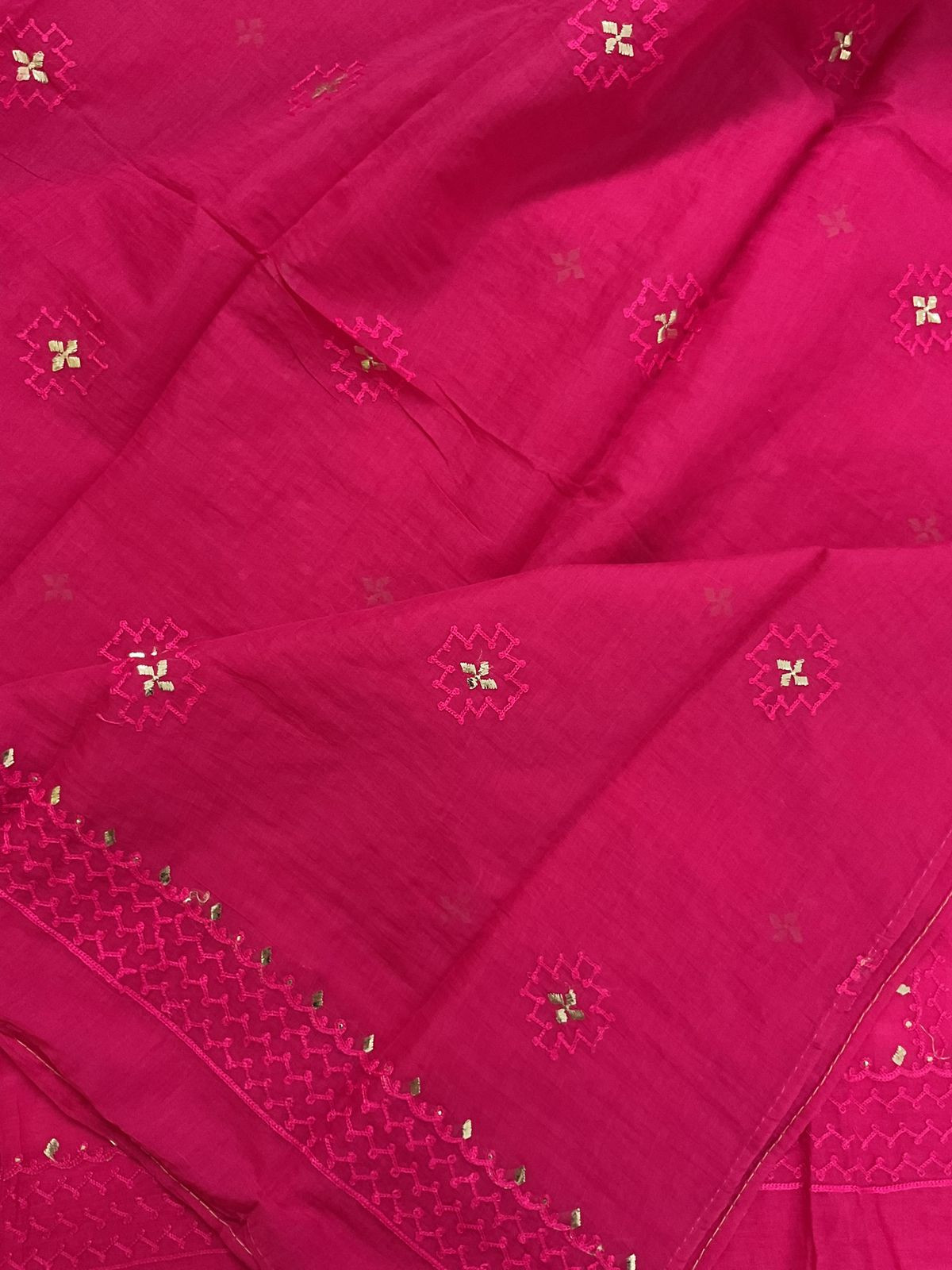 Pure Chanderi Embroidered Suit - Pink