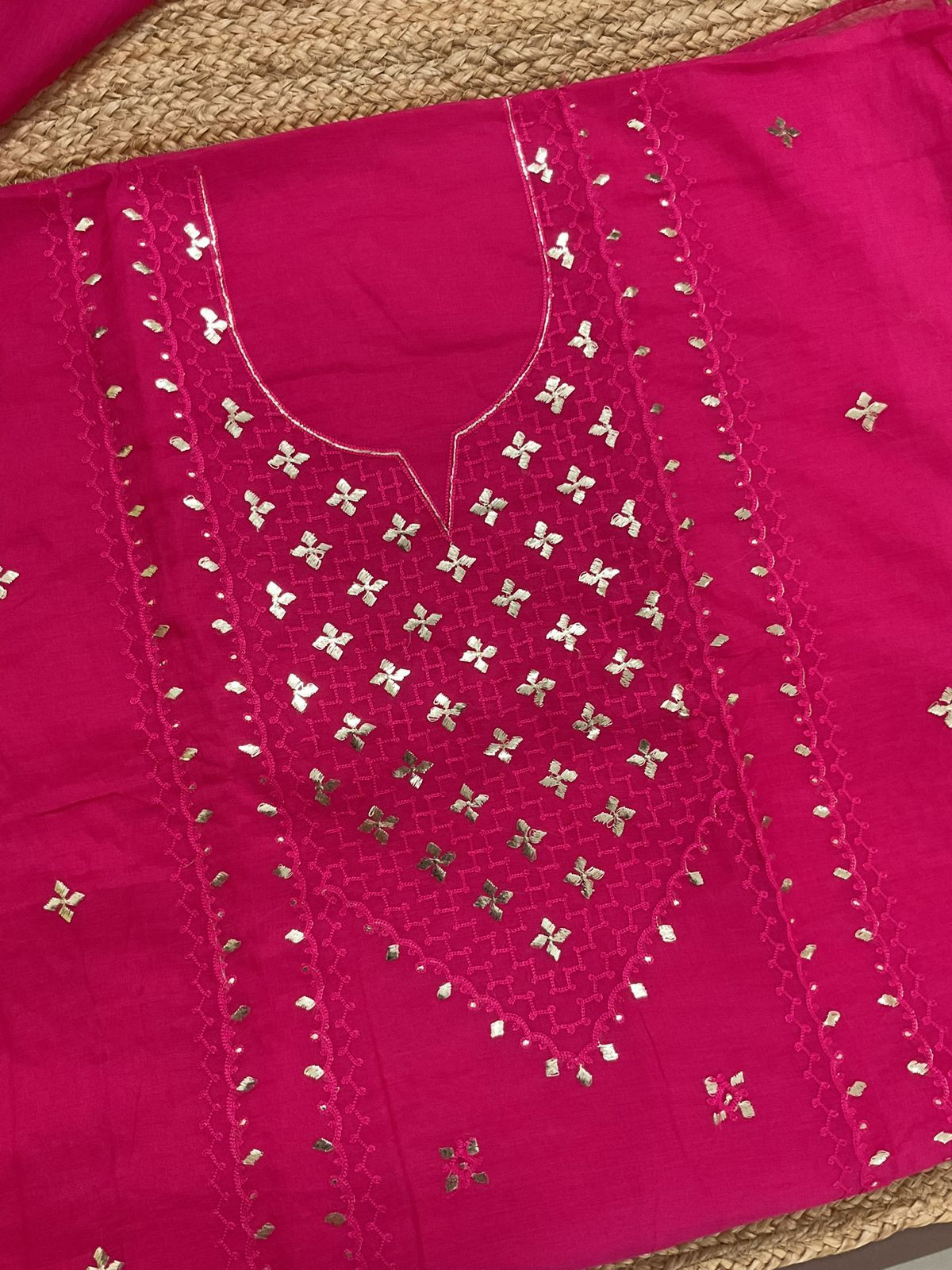 Pure Chanderi Embroidered Suit - Pink