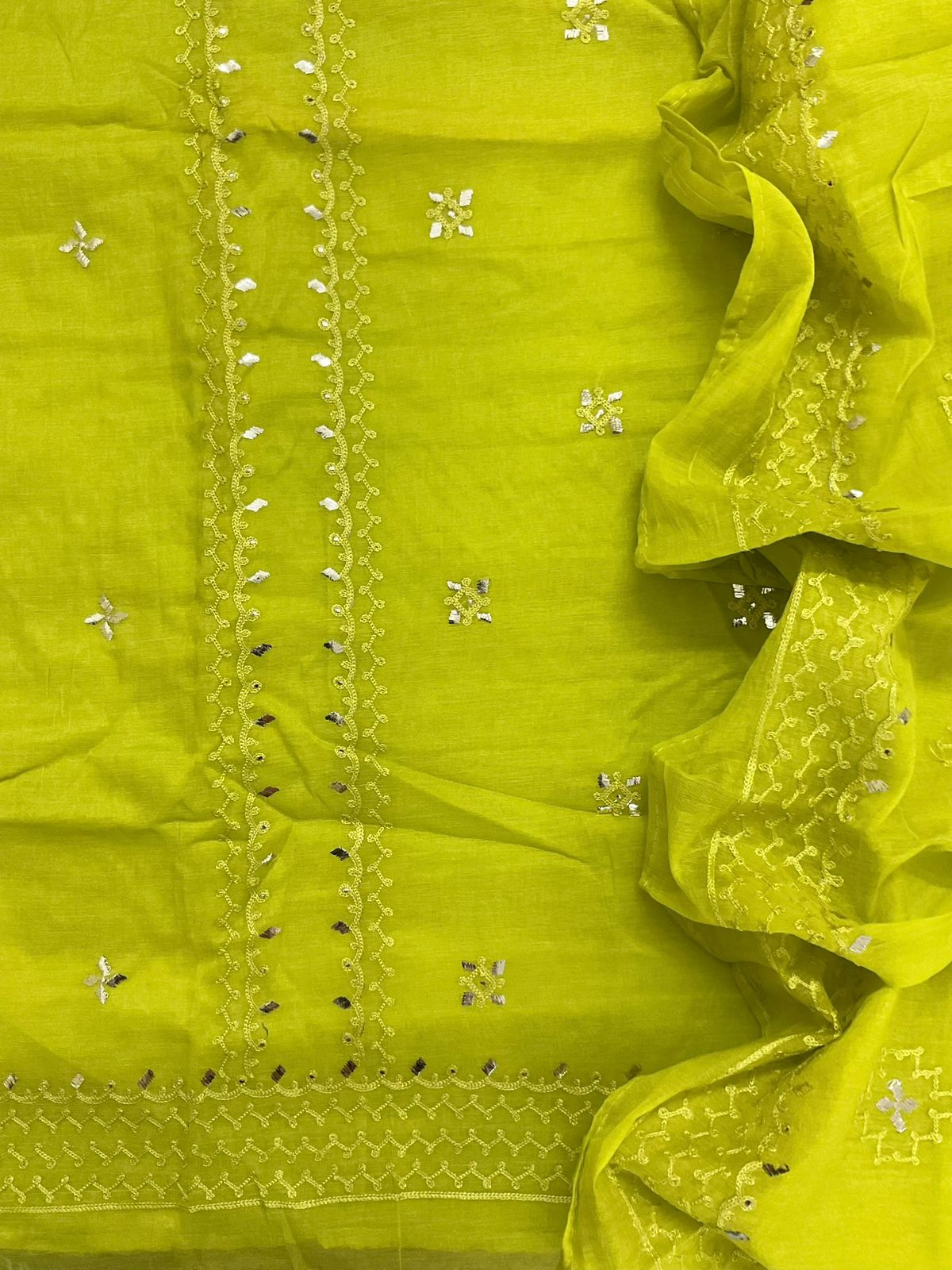 Pure Chanderi Embroidered Suit - Green