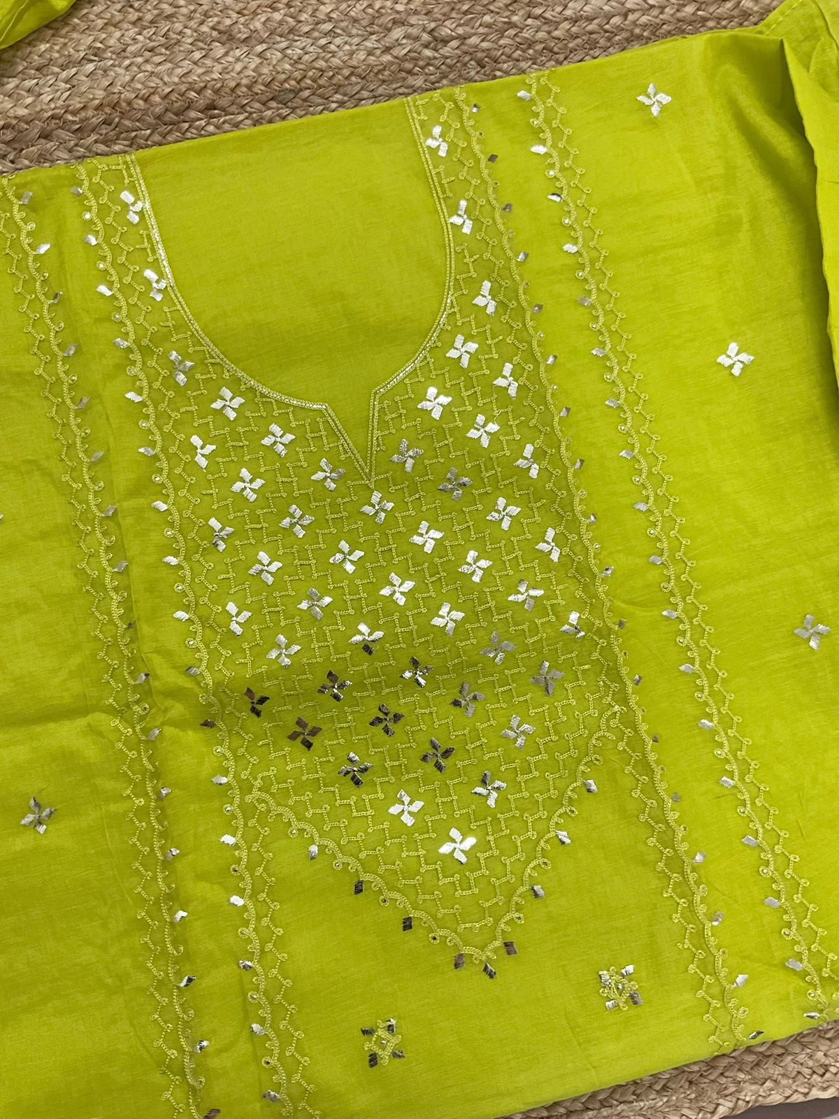 Pure Chanderi Embroidered Suit - Green