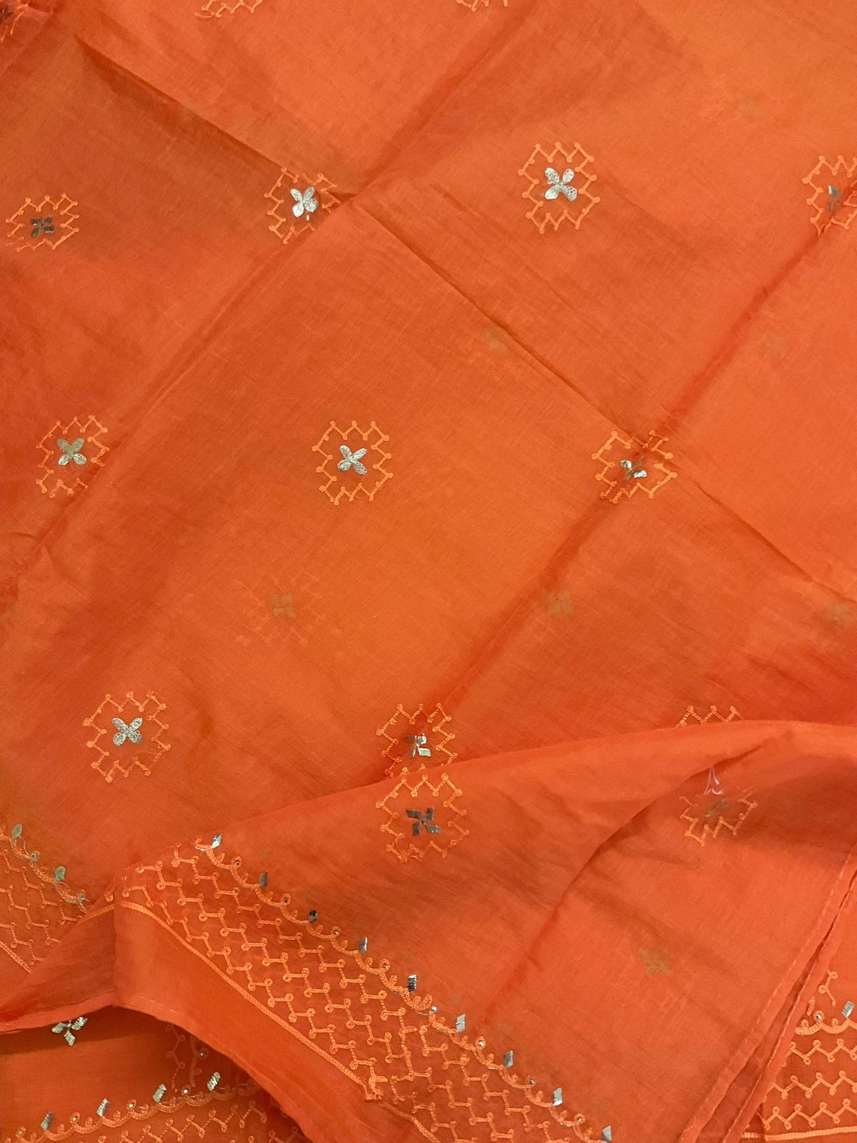 Pure Chanderi Embroidered Suit - Orange