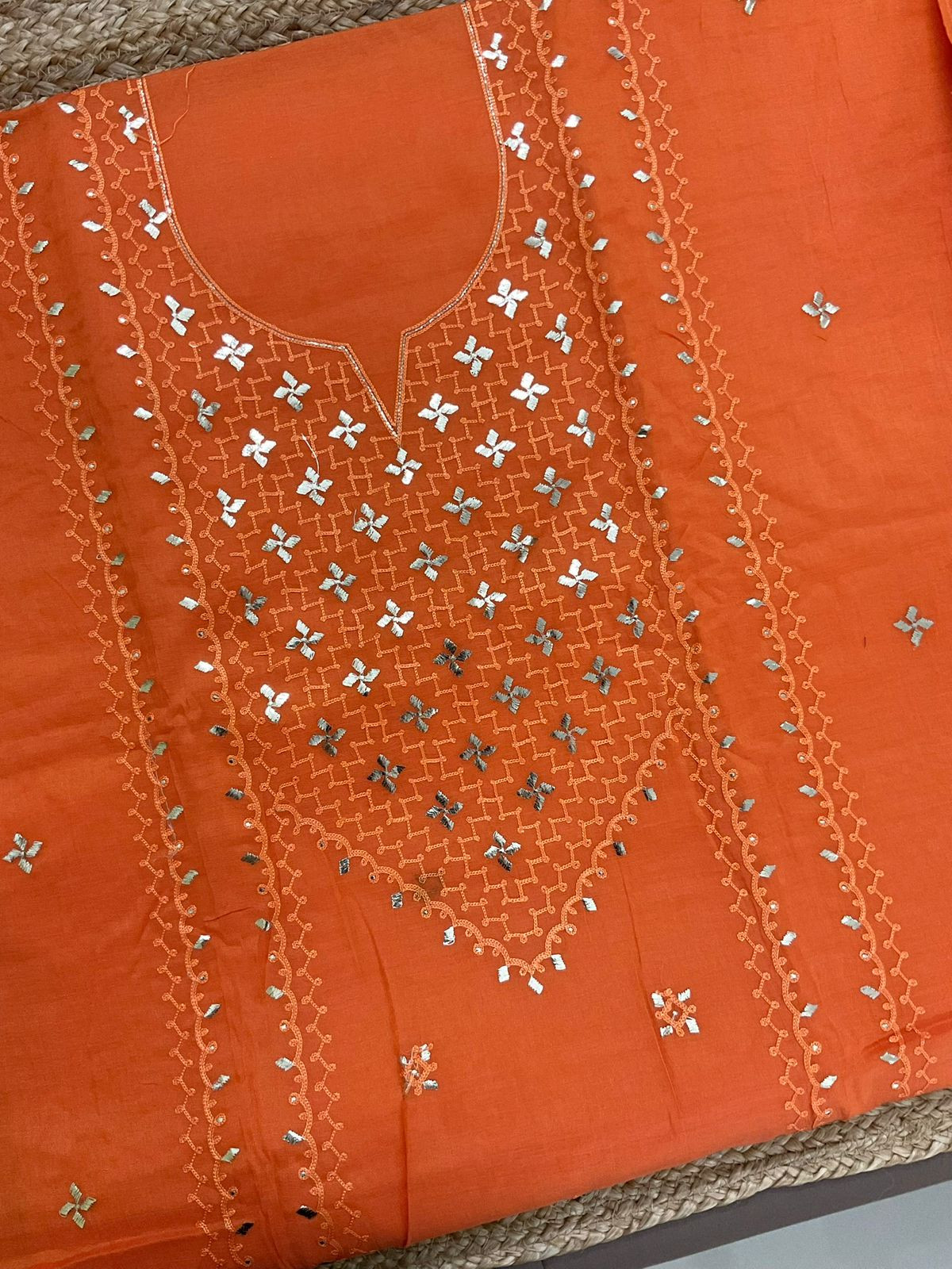 Pure Chanderi Embroidered Suit - Orange