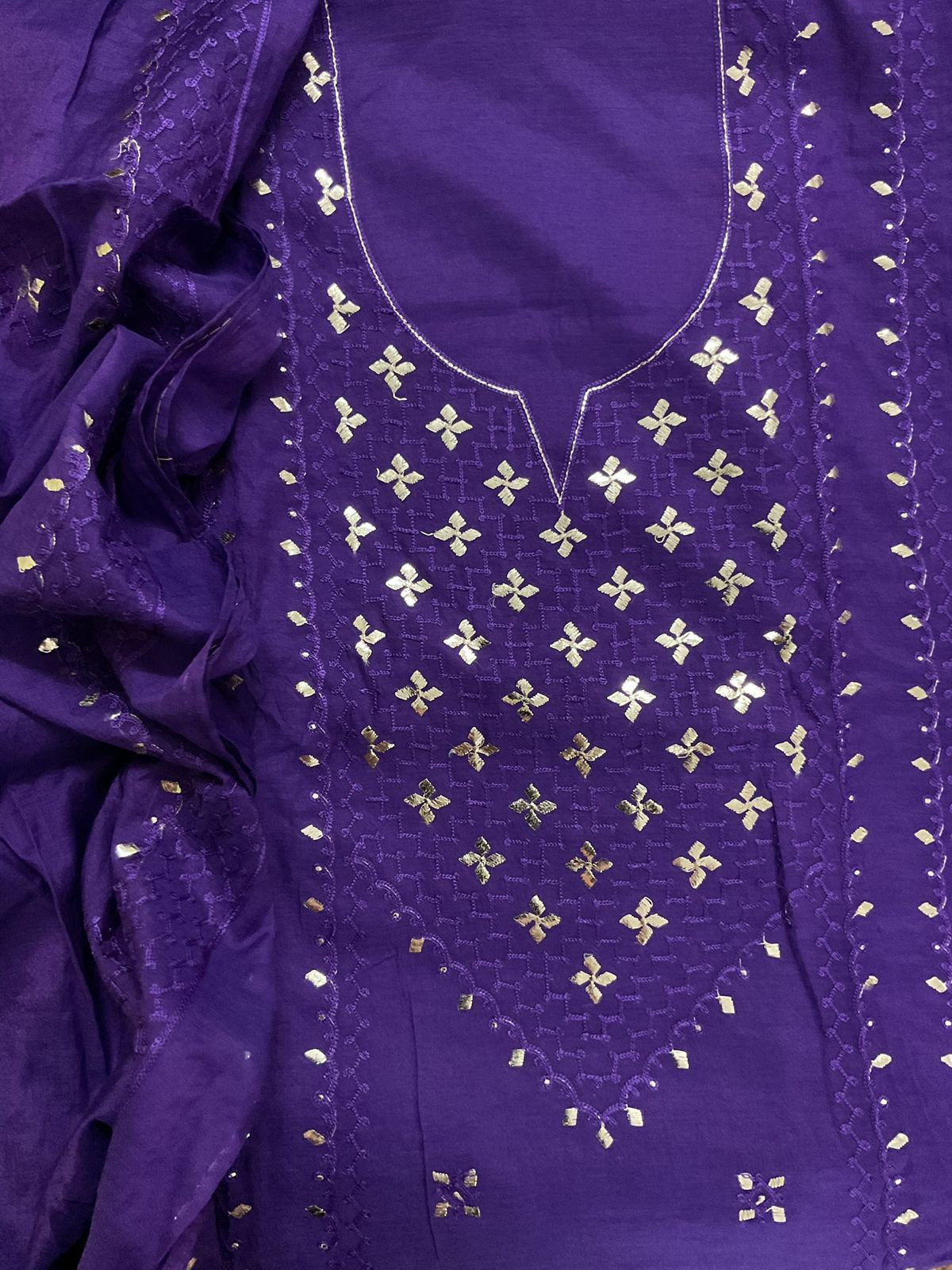 Pure Chanderi Embroidered Suit - Violet