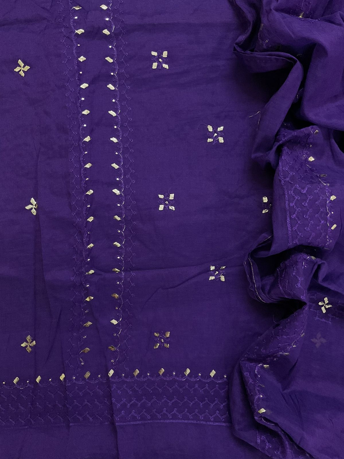 Pure Chanderi Embroidered Suit - Violet