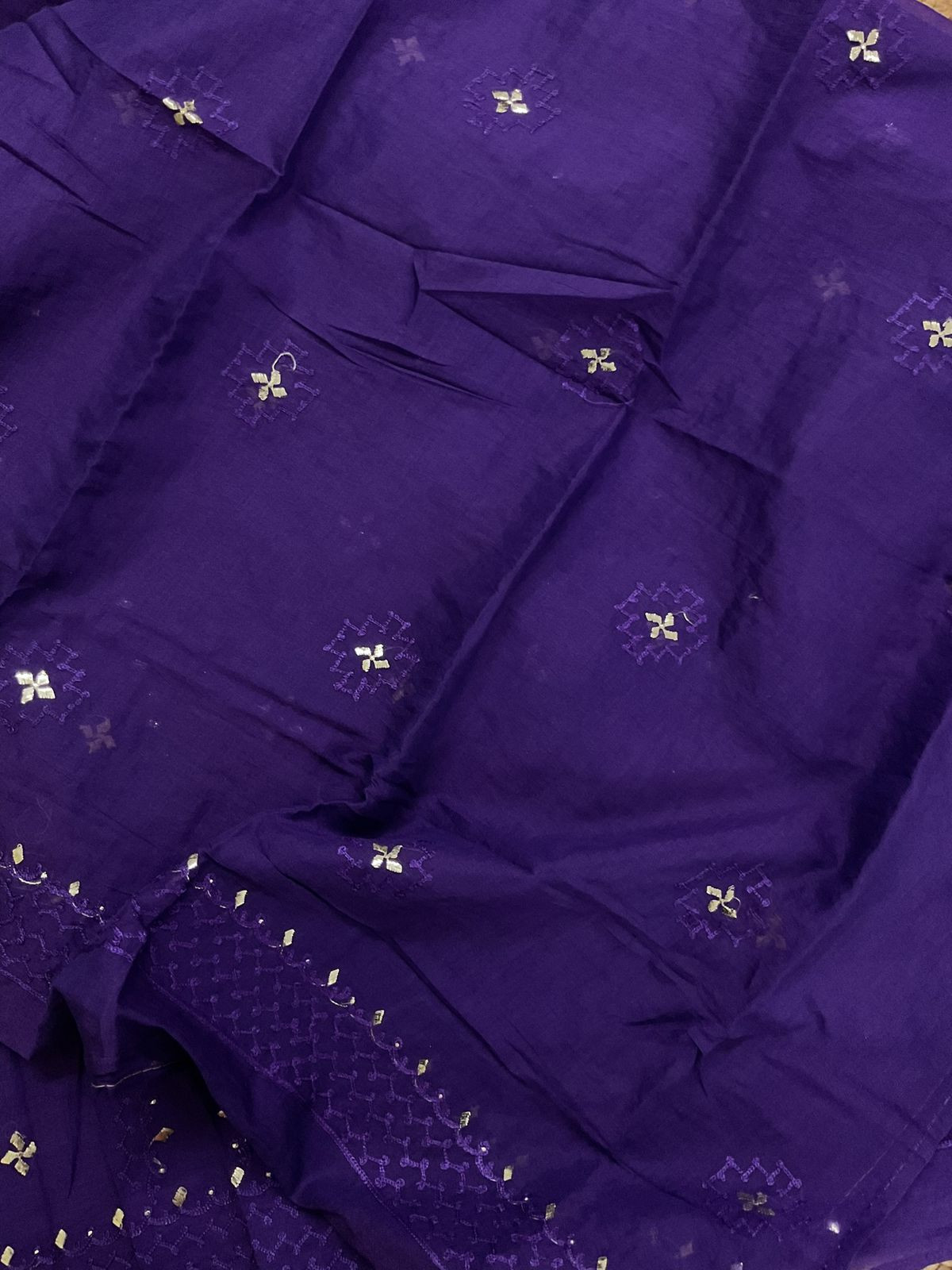 Pure Chanderi Embroidered Suit - Violet