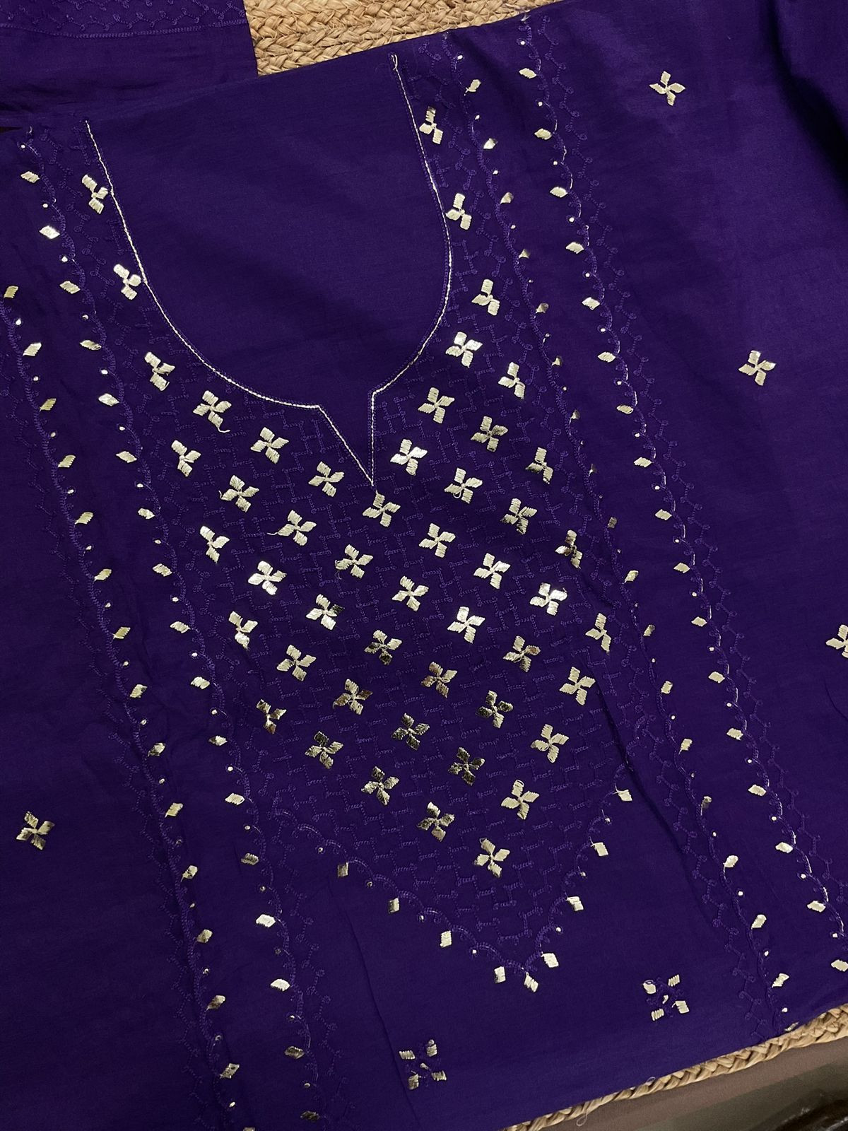 Pure Chanderi Embroidered Suit - Violet