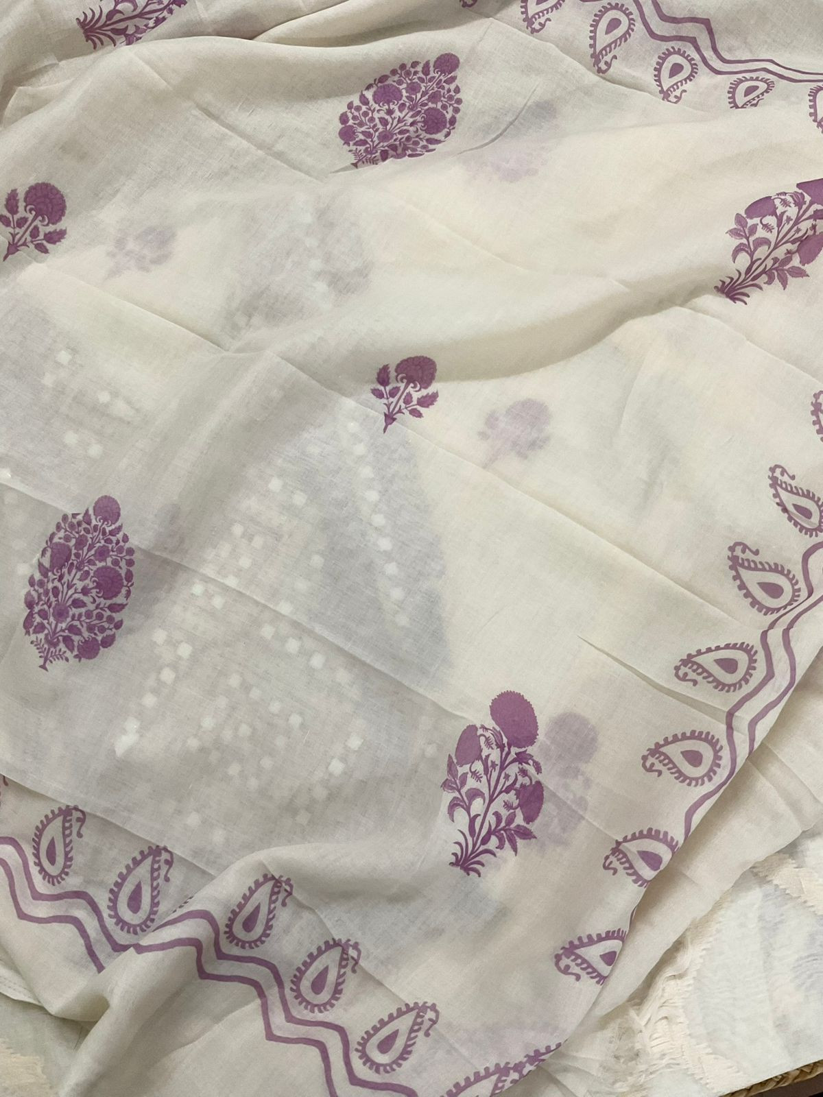 Pure Chanderi Self Weaved Embroidered Suit - Off White