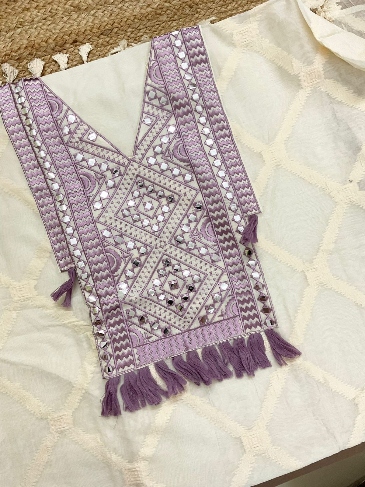 Pure Chanderi Self Weaved Embroidered Suit - Off White