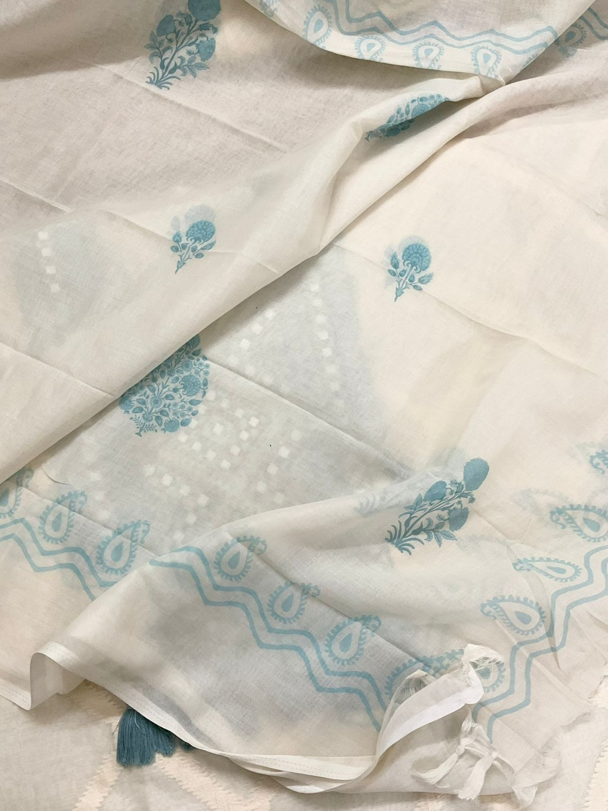 Pure Chanderi Self Weaved Embroidered Suit - Off White