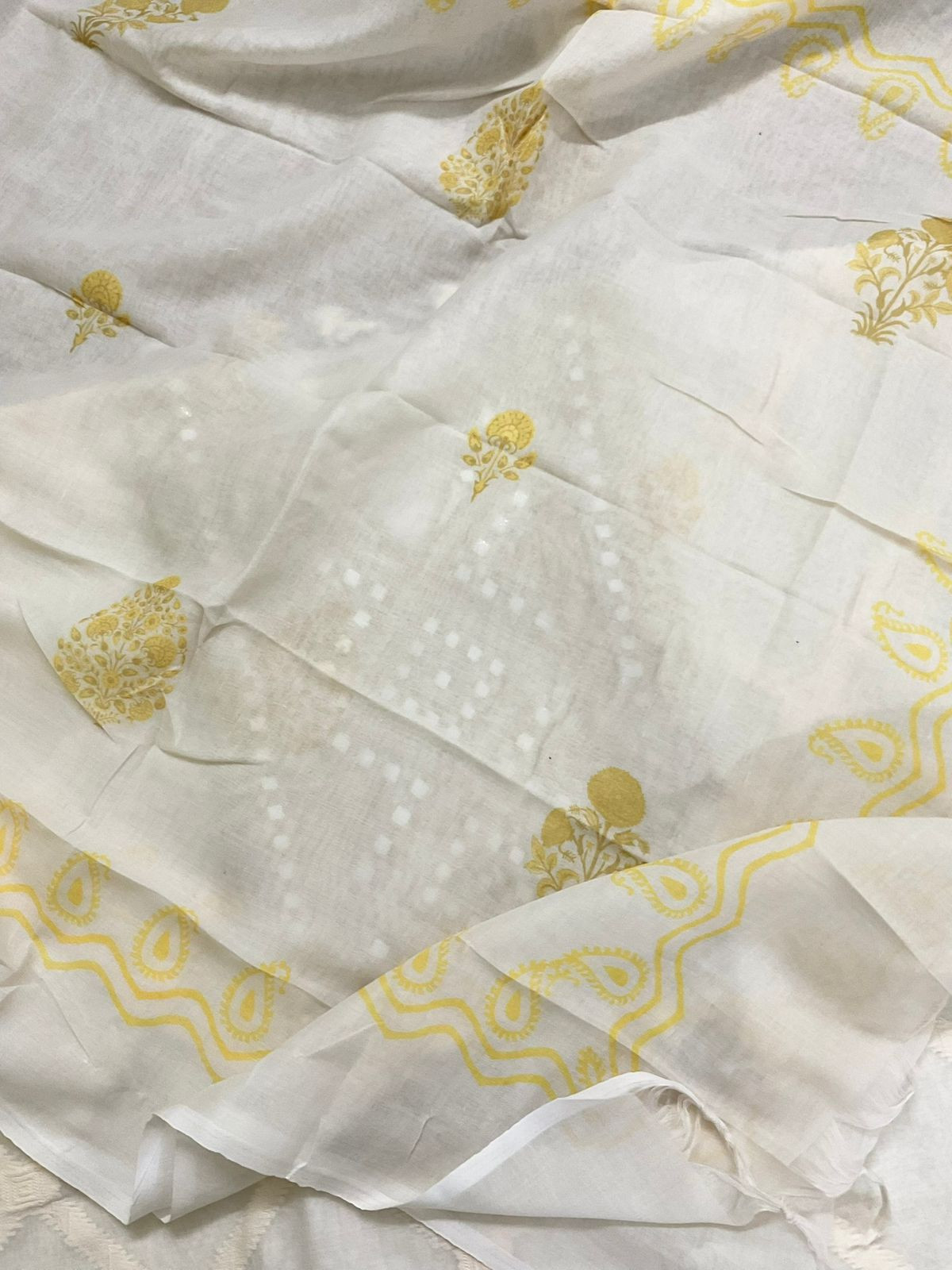 Pure Chanderi Self Weaved Embroidered Suit - Off White