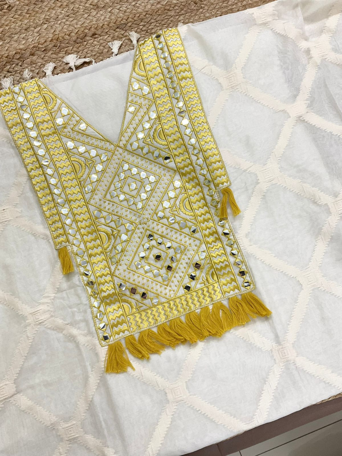 Pure Chanderi Self Weaved Embroidered Suit - Off White