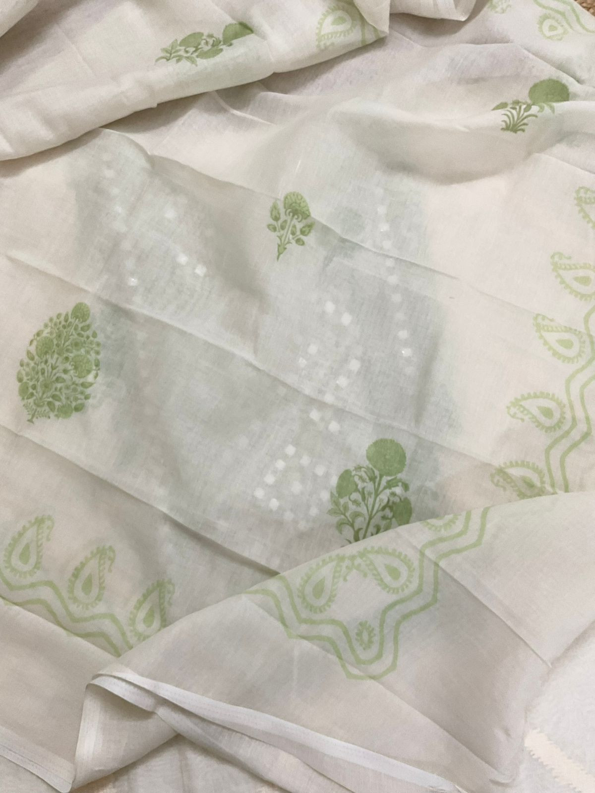 Pure Chanderi Self Weaved Embroidered Suit - Off White