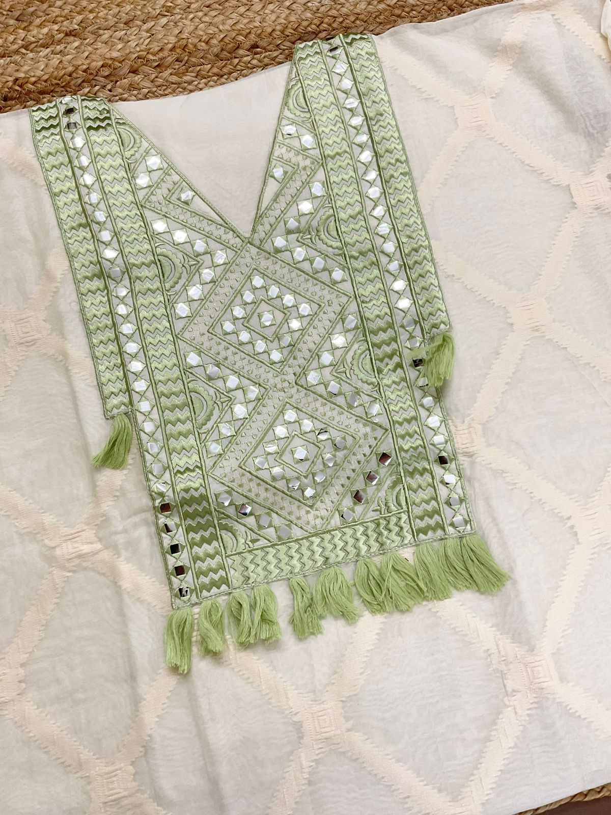 Pure Chanderi Self Weaved Embroidered Suit - Off White