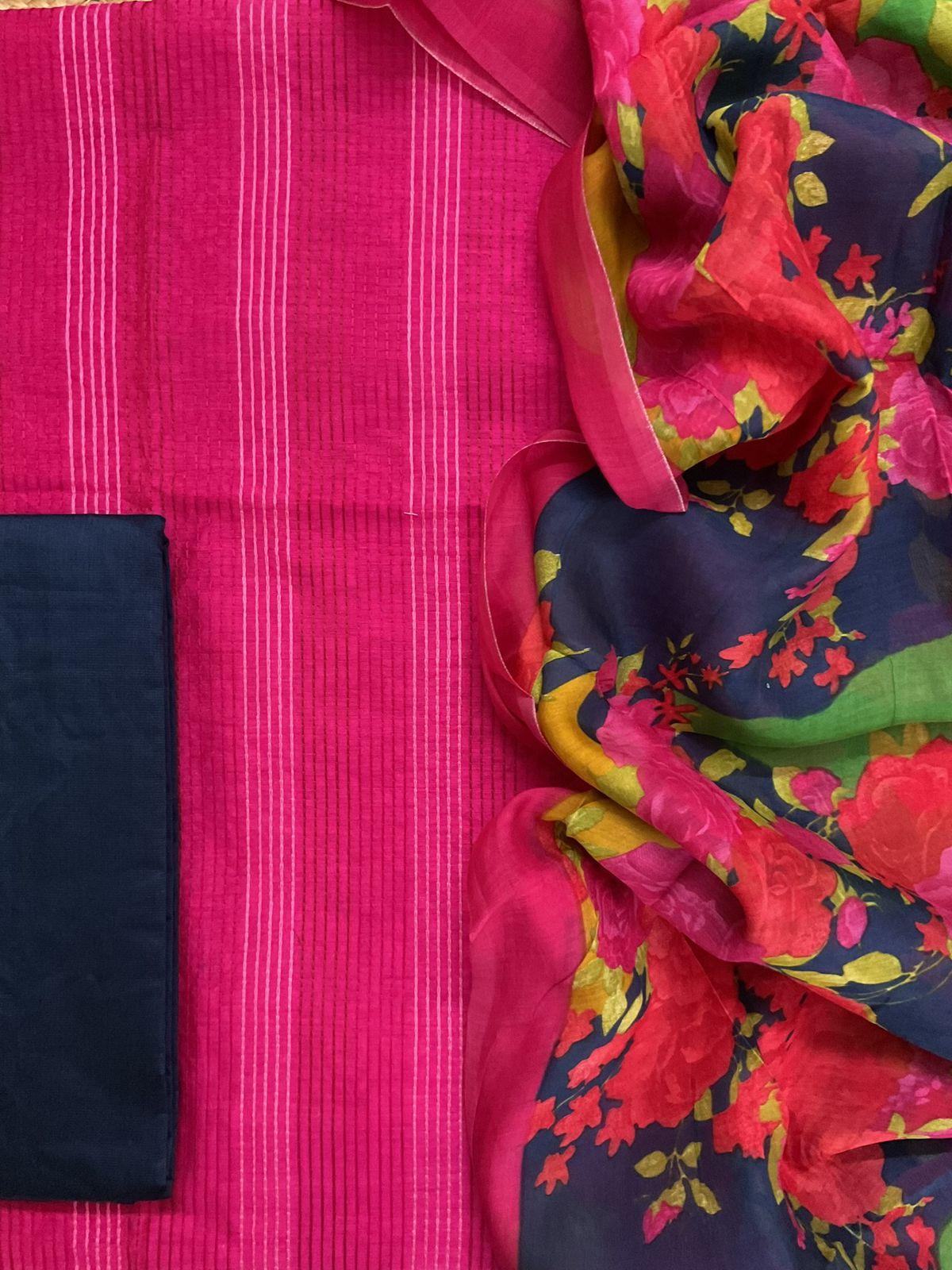 Pure Chanderi Printed Embroidered Suit - Pink