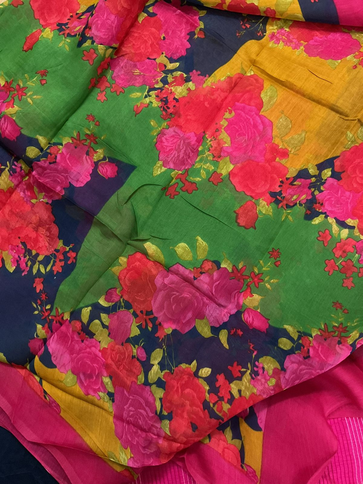 Pure Chanderi Printed Embroidered Suit - Pink