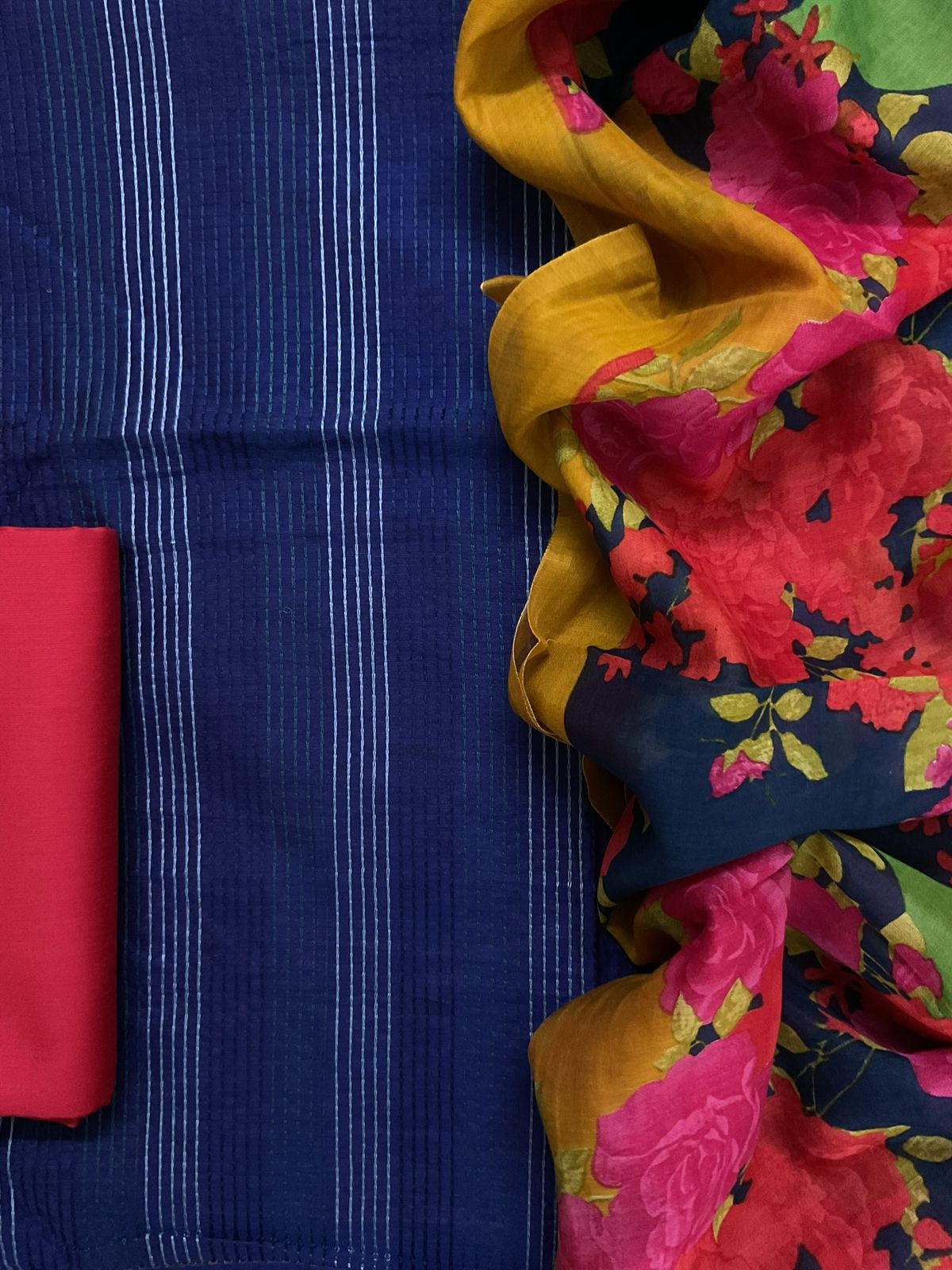 Pure Chanderi Printed Embroidered Suit - Blue