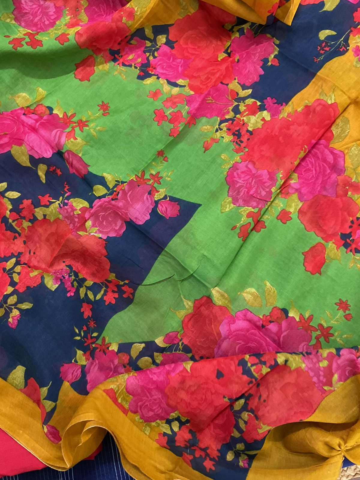 Pure Chanderi Printed Embroidered Suit - Blue