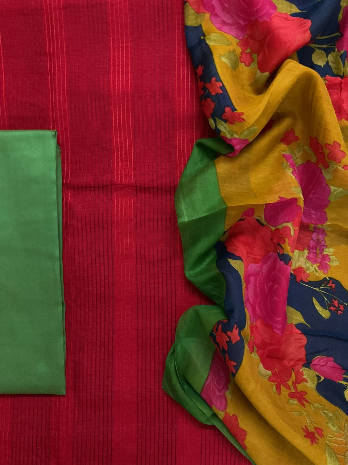 Pure Chanderi Printed Embroidered Suit - Red