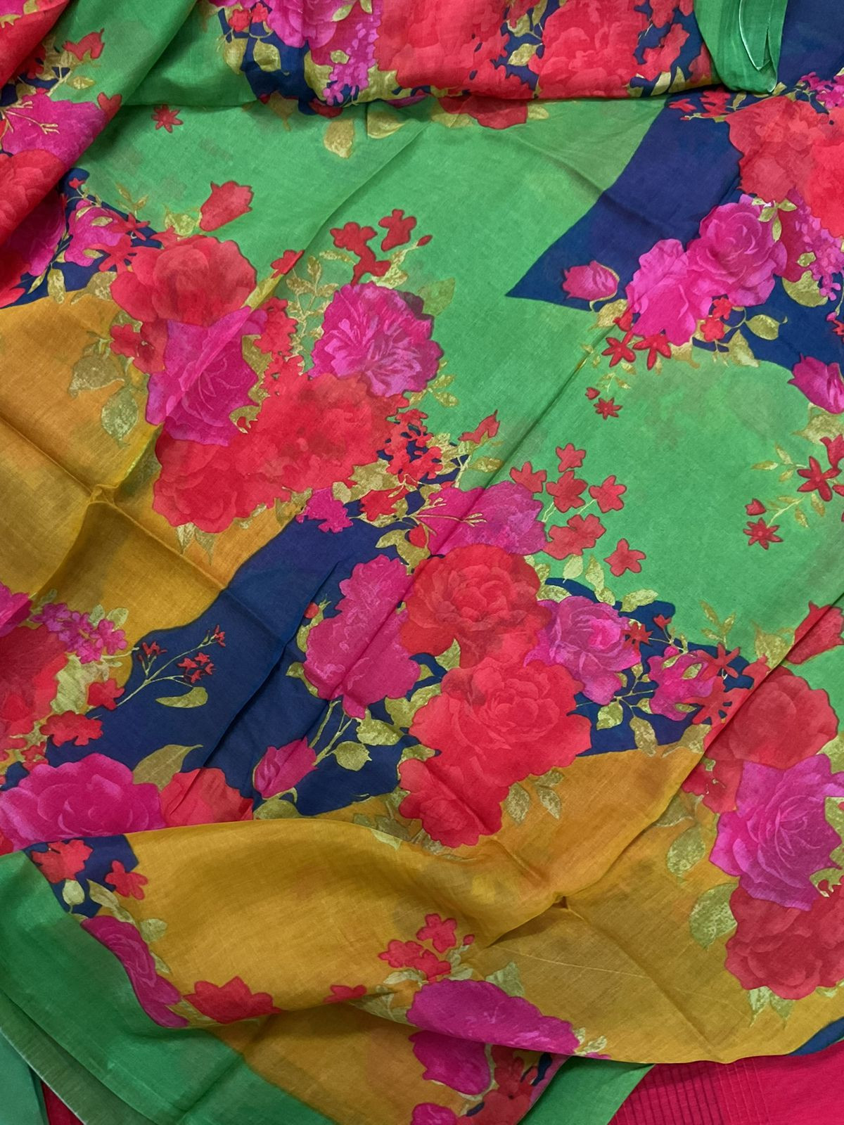 Pure Chanderi Printed Embroidered Suit - Red