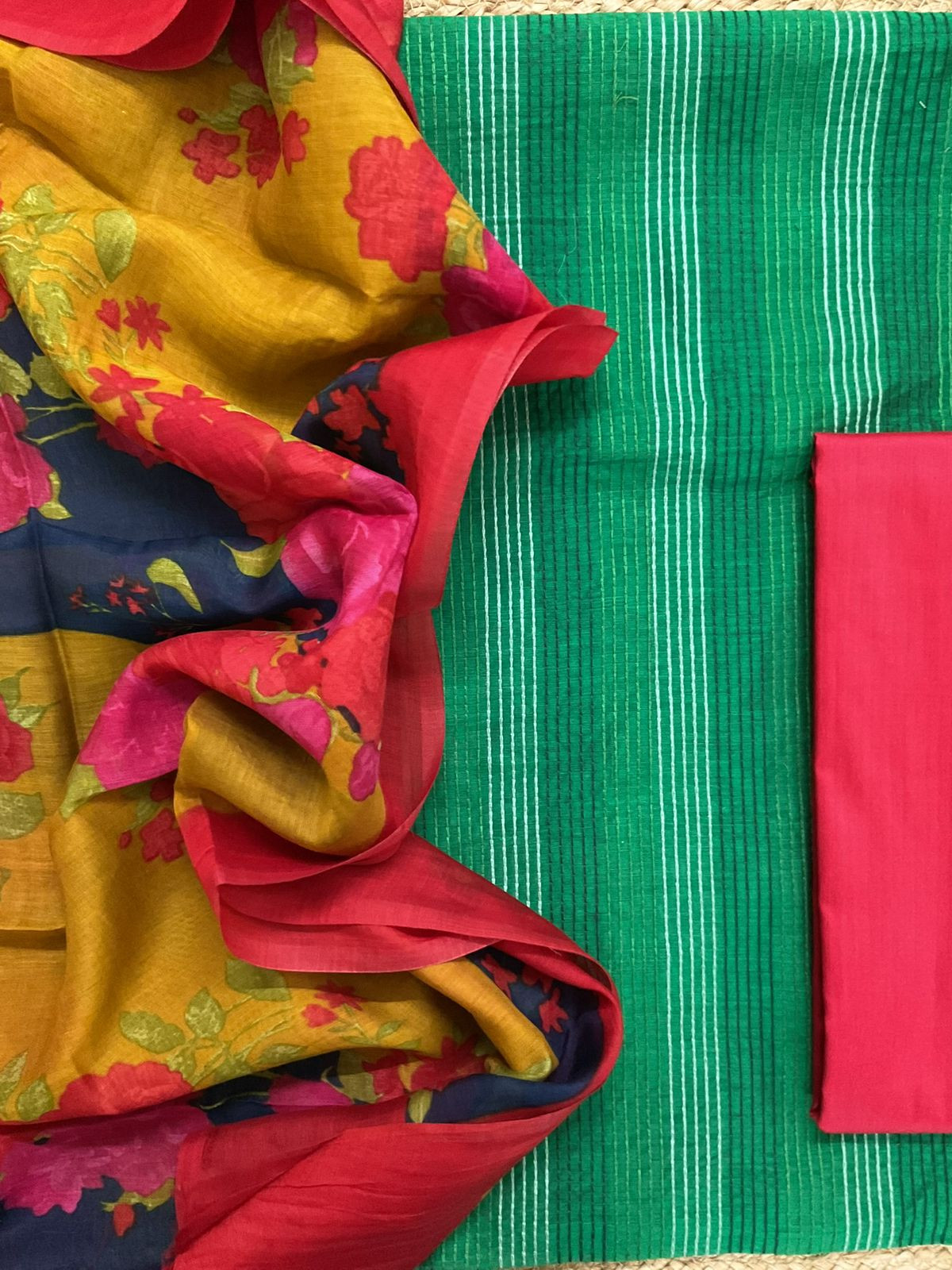 Pure Chanderi Printed Embroidered Suit - Green