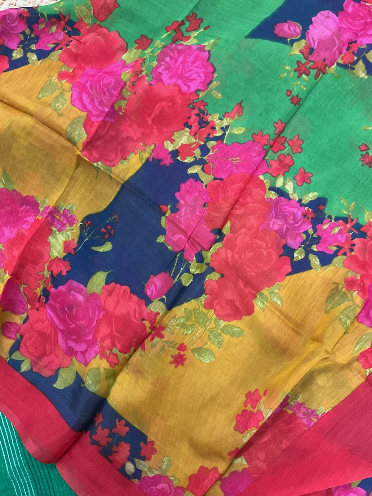 Pure Chanderi Printed Embroidered Suit - Green