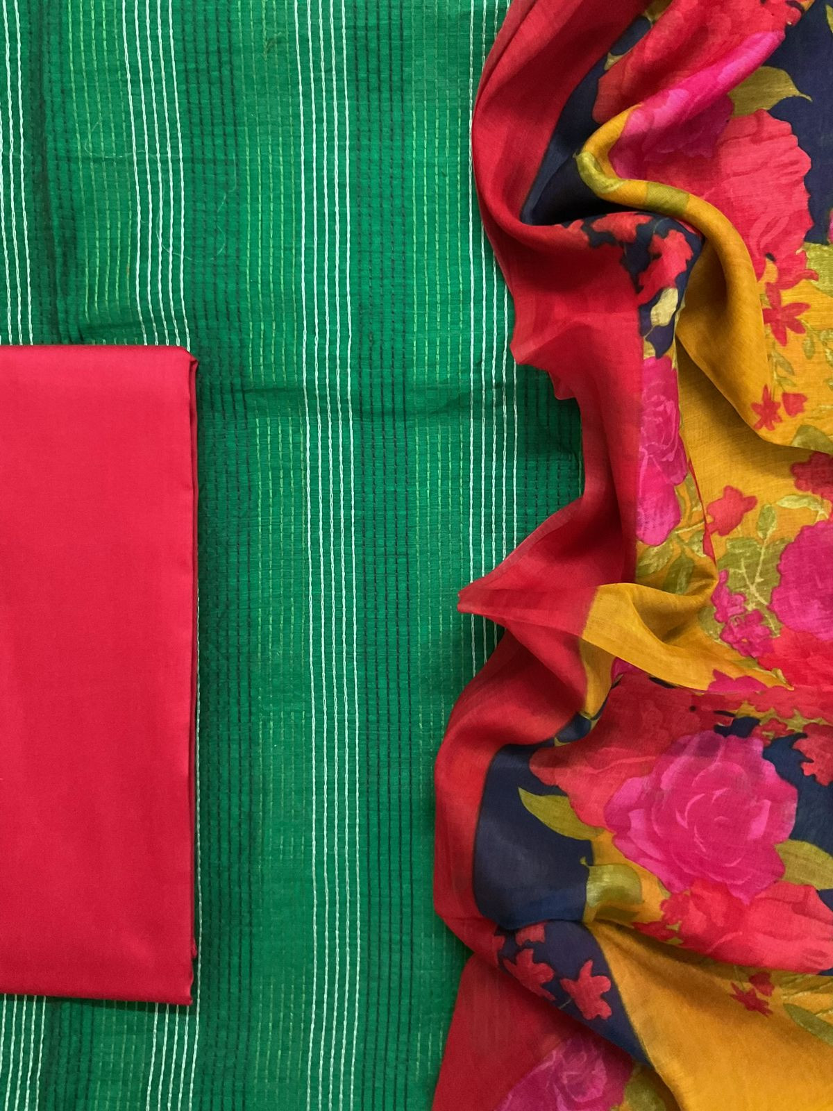 Pure Chanderi Printed Embroidered Suit - Green