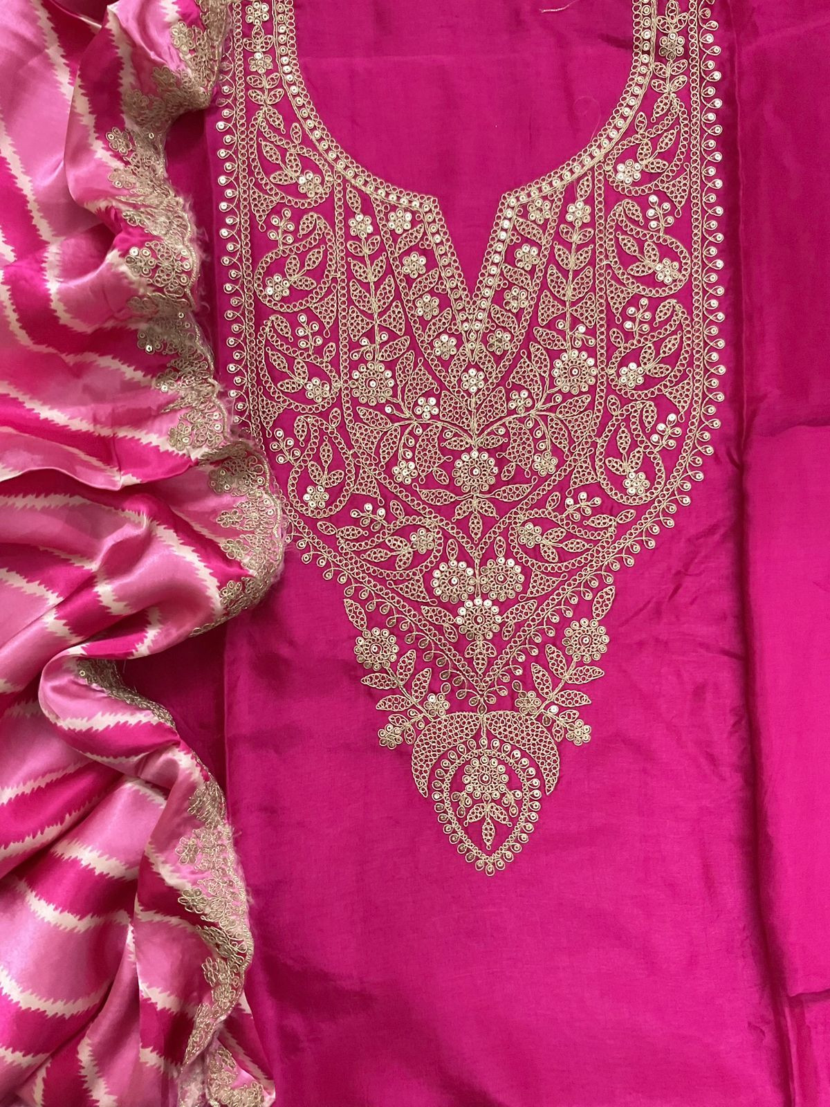 Soft Dola Silk Printed Embroidered Suit - Pink