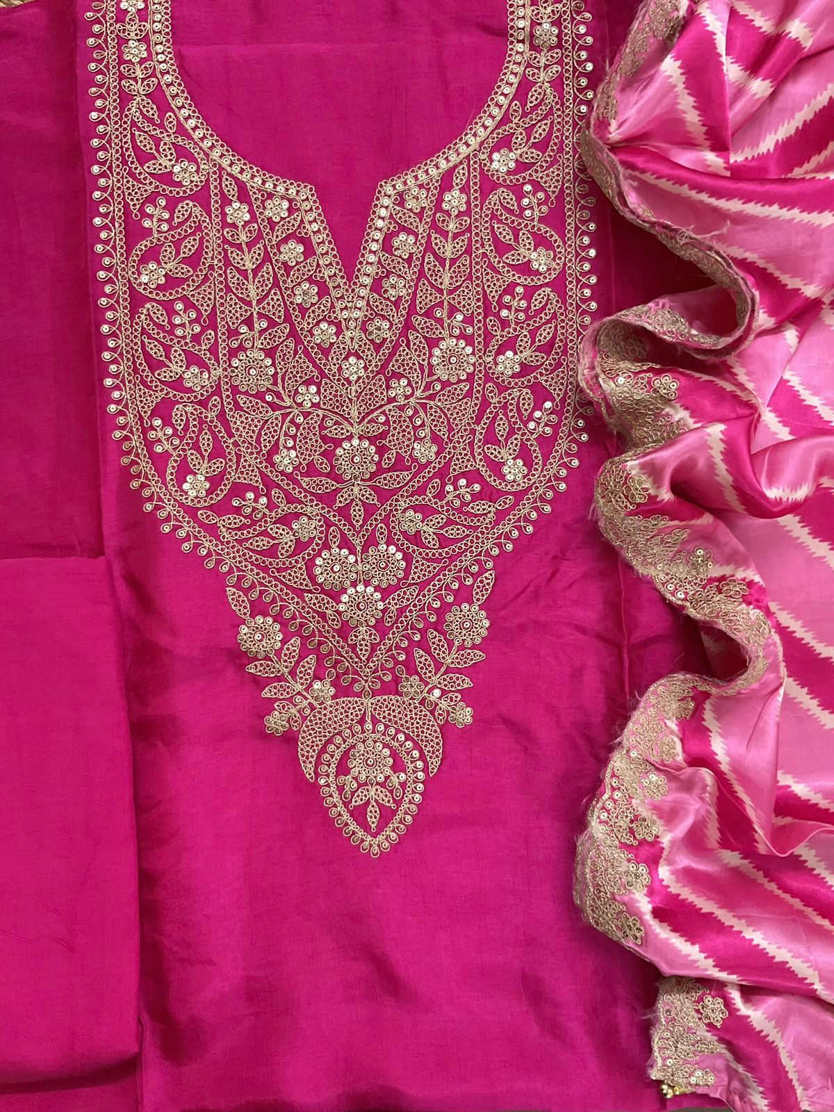 Soft Dola Silk Printed Embroidered Suit - Pink
