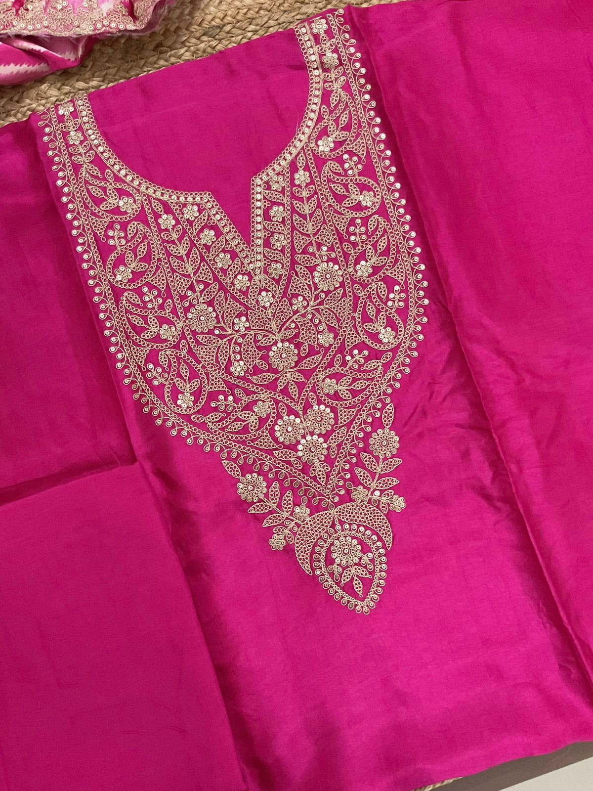 Soft Dola Silk Printed Embroidered Suit - Pink