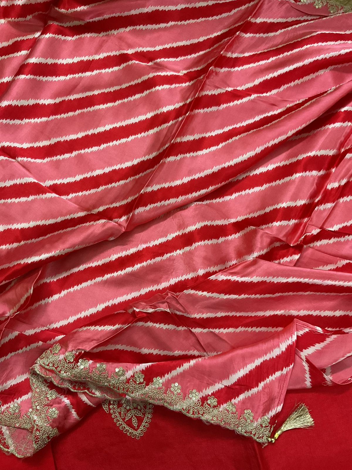 Soft Dola Silk Printed Embroidered Suit - Organish Red