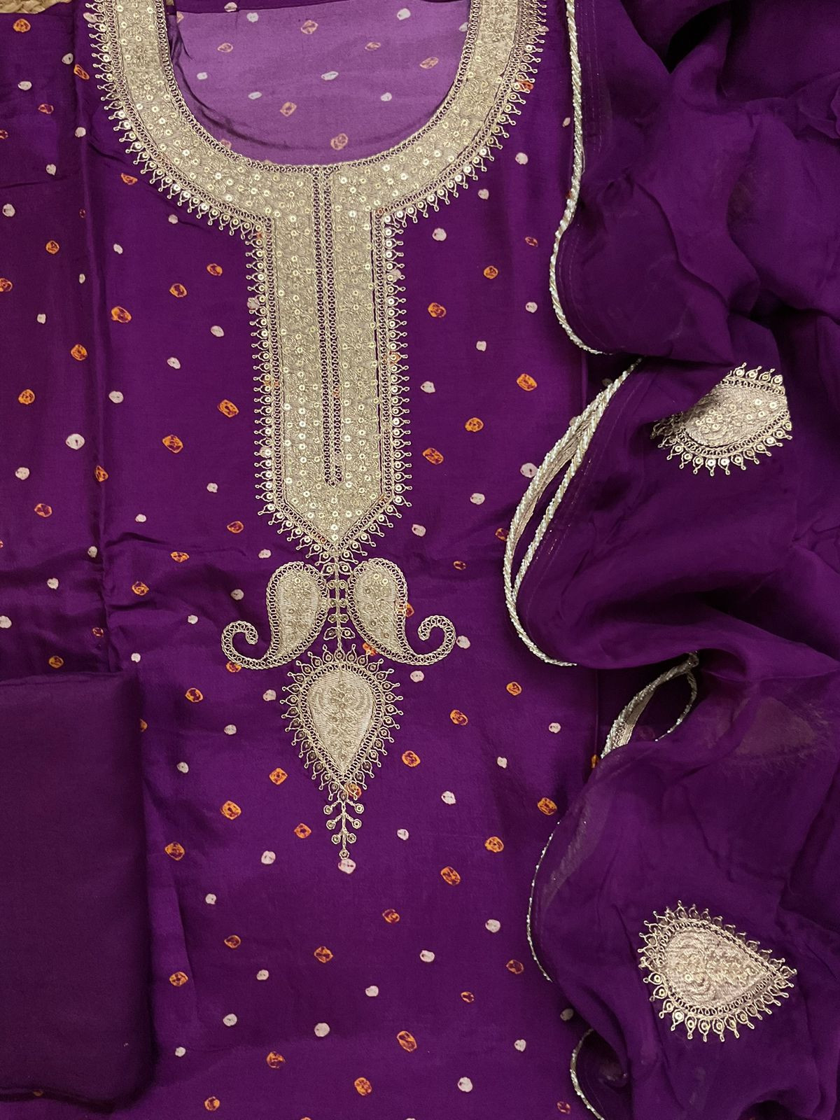 Soft Dola Silk Printed Embroidered Suit - Violet