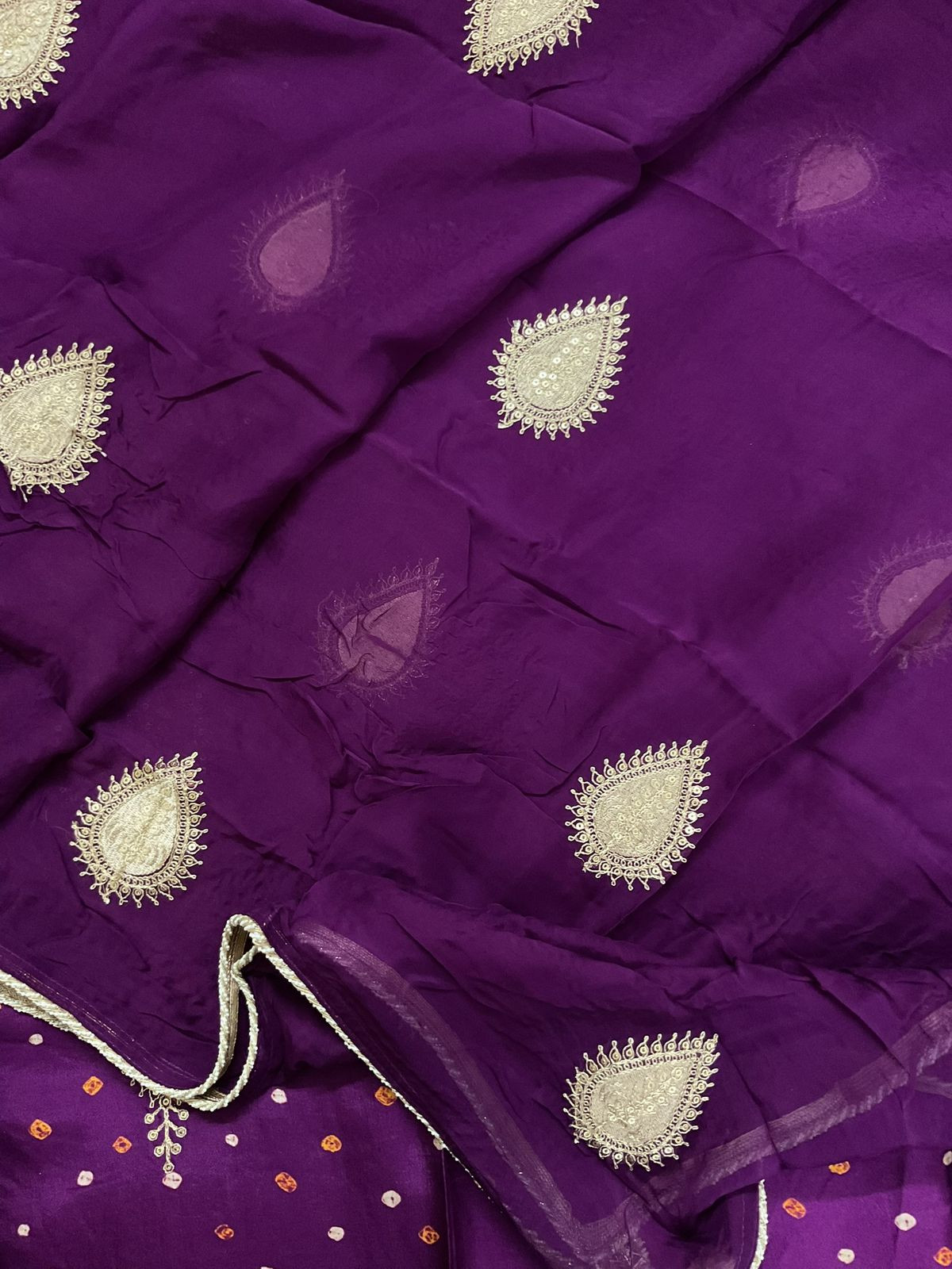 Soft Dola Silk Printed Embroidered Suit - Violet