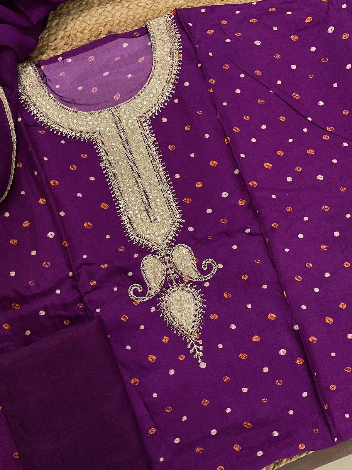 Soft Dola Silk Printed Embroidered Suit - Violet